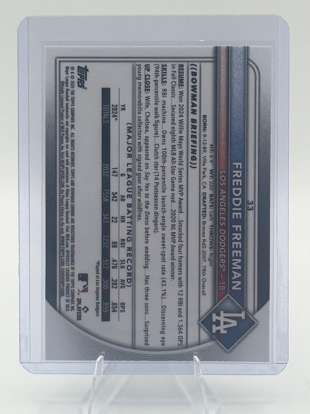 2025 Bowman Chrome Freddie Freeman #33 Los Angeles Dodgers Near Mint or Better