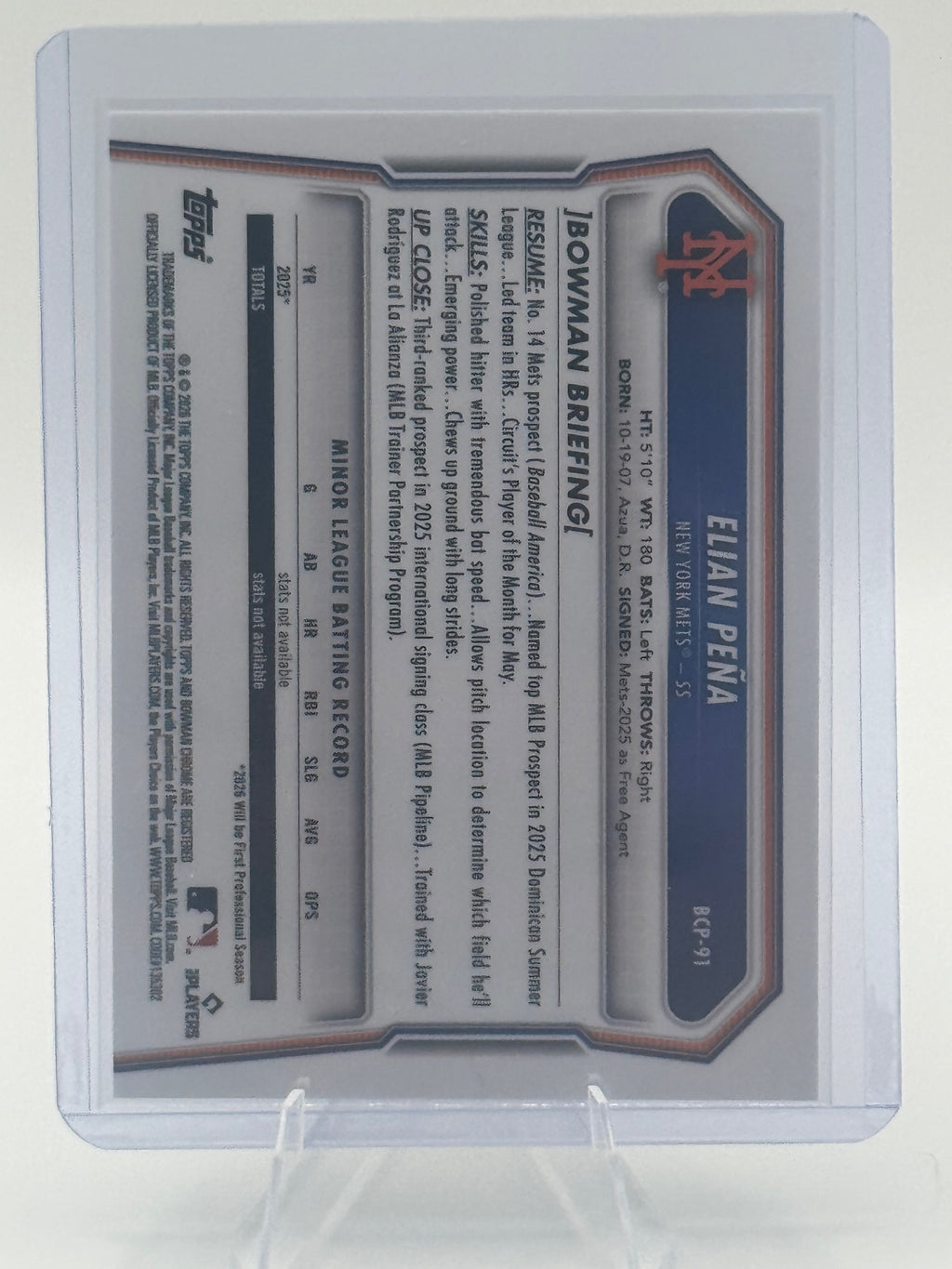 2026 Bowman Elian Peña #BCP-91 Chrome Prospects New York Mets Near Mint
