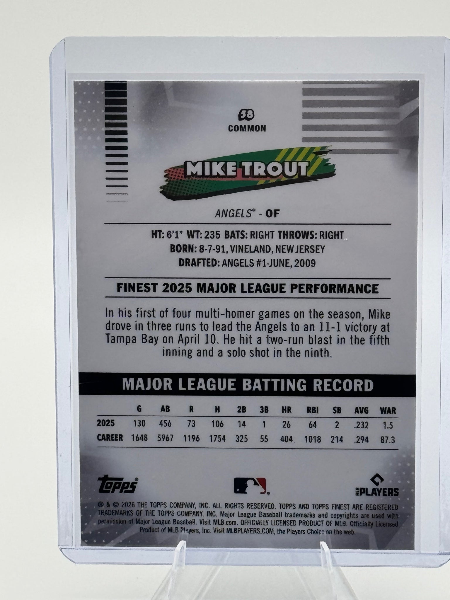 2026 Topps Finest Mike Trout #58 Common Los Angeles Angels Near Mint