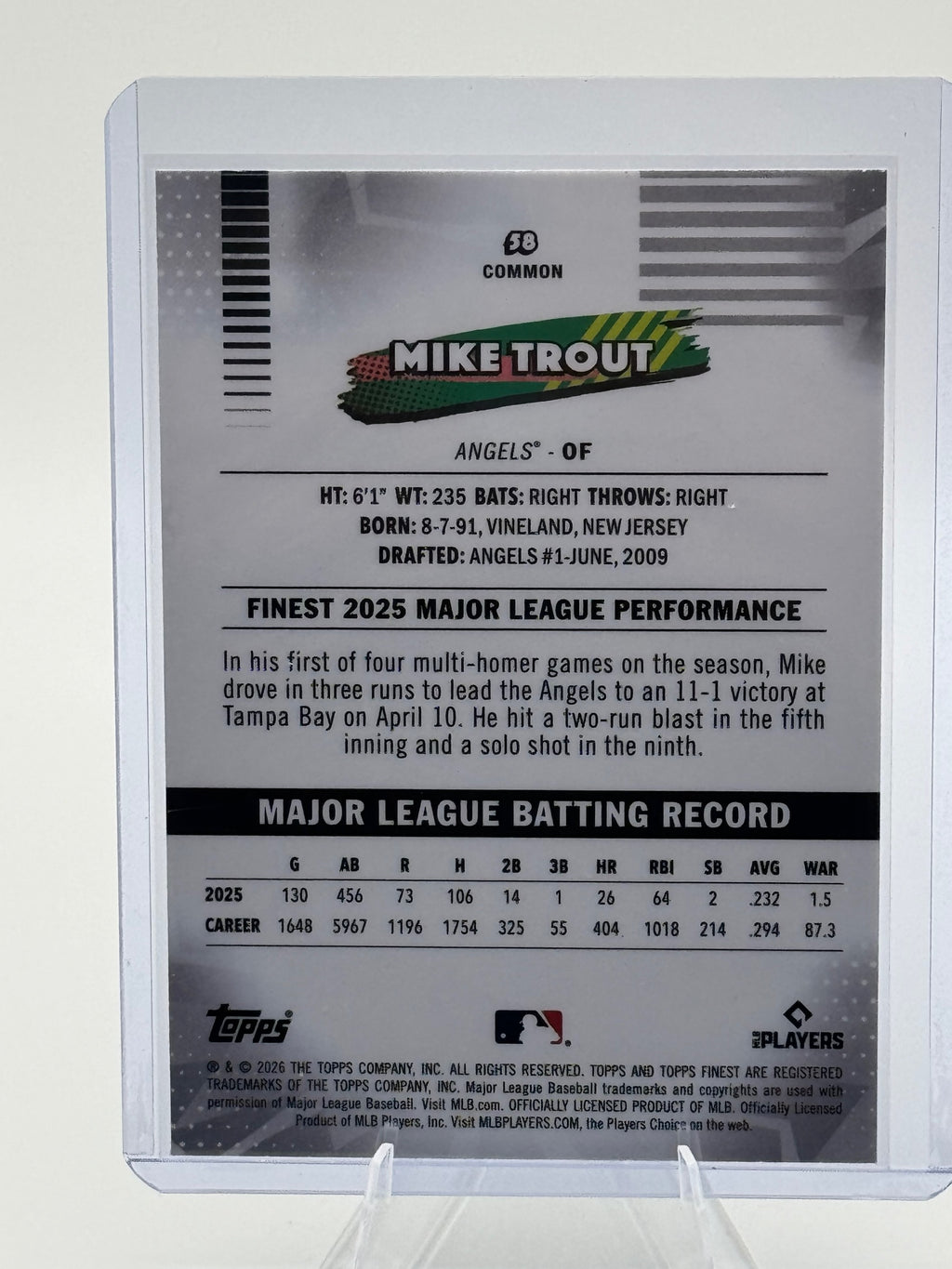 2026 Topps Finest Mike Trout #58 Common Los Angeles Angels Near Mint
