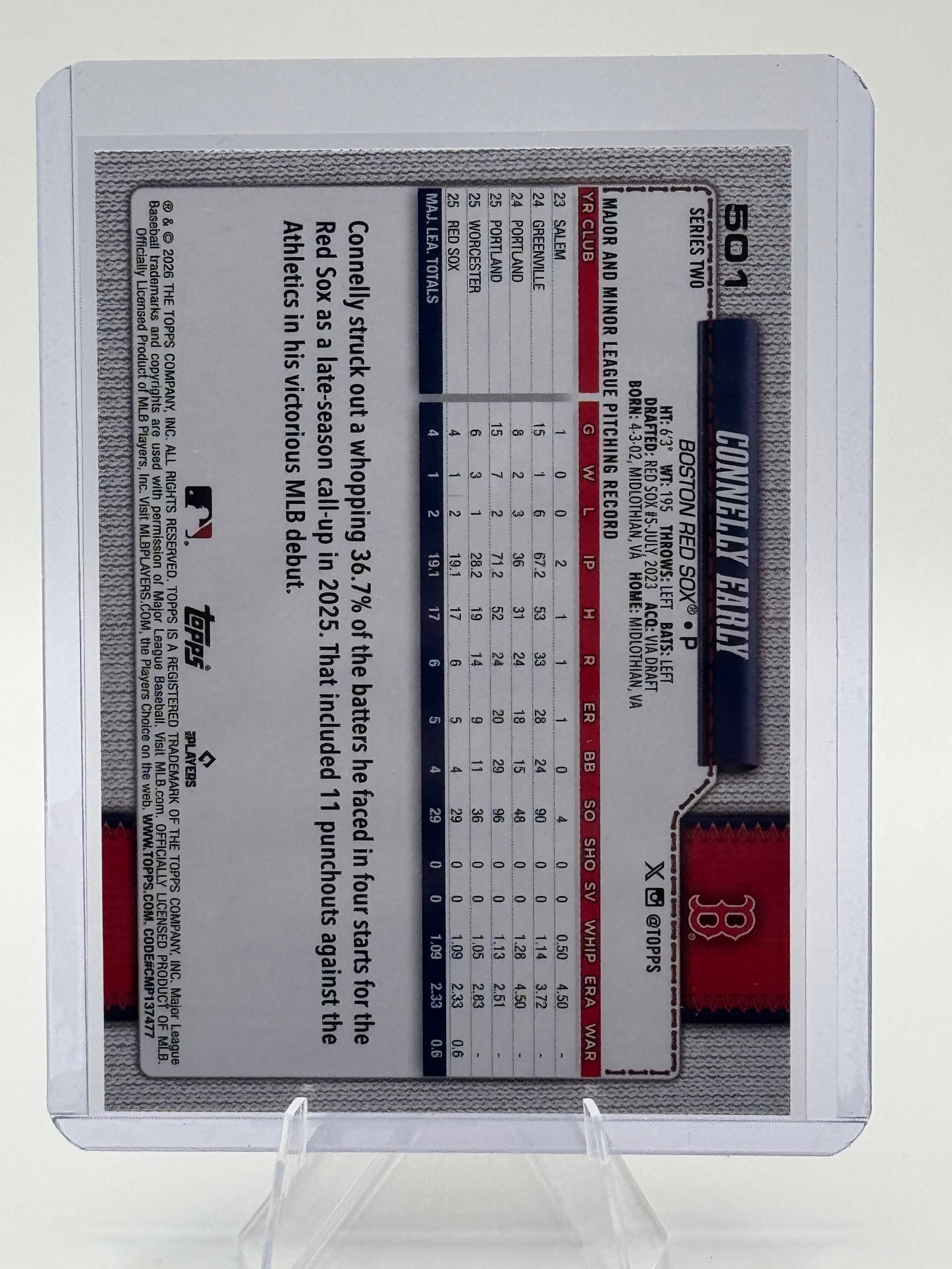 2026 Topps Connelly Early #501 Boston Red Sox Near Mint