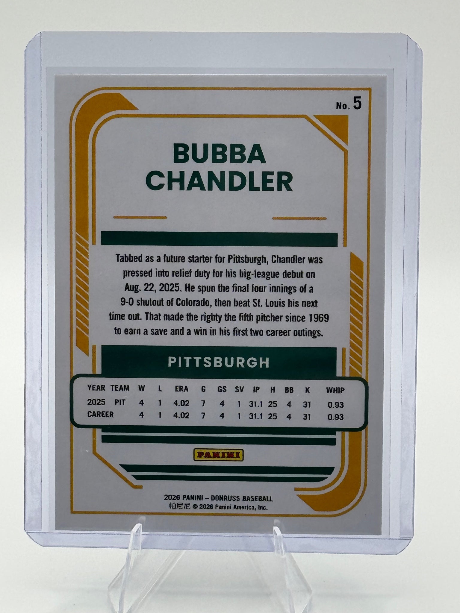 2026 Donruss Bubba Chandler #5 Pittsburgh Pirates Near Mint
