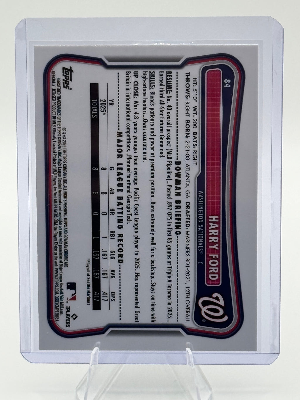 2026 Bowman Harry Ford #84 Chrome Mojo Refractors Washington Nationals Near Mint