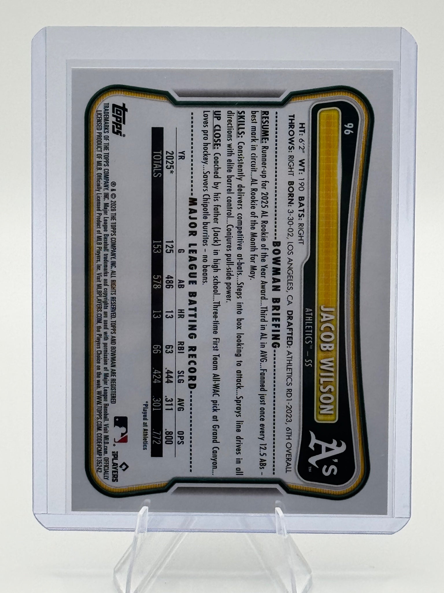 2026 Bowman Jacob Wilson #96 Oakland Athletics Near Mint