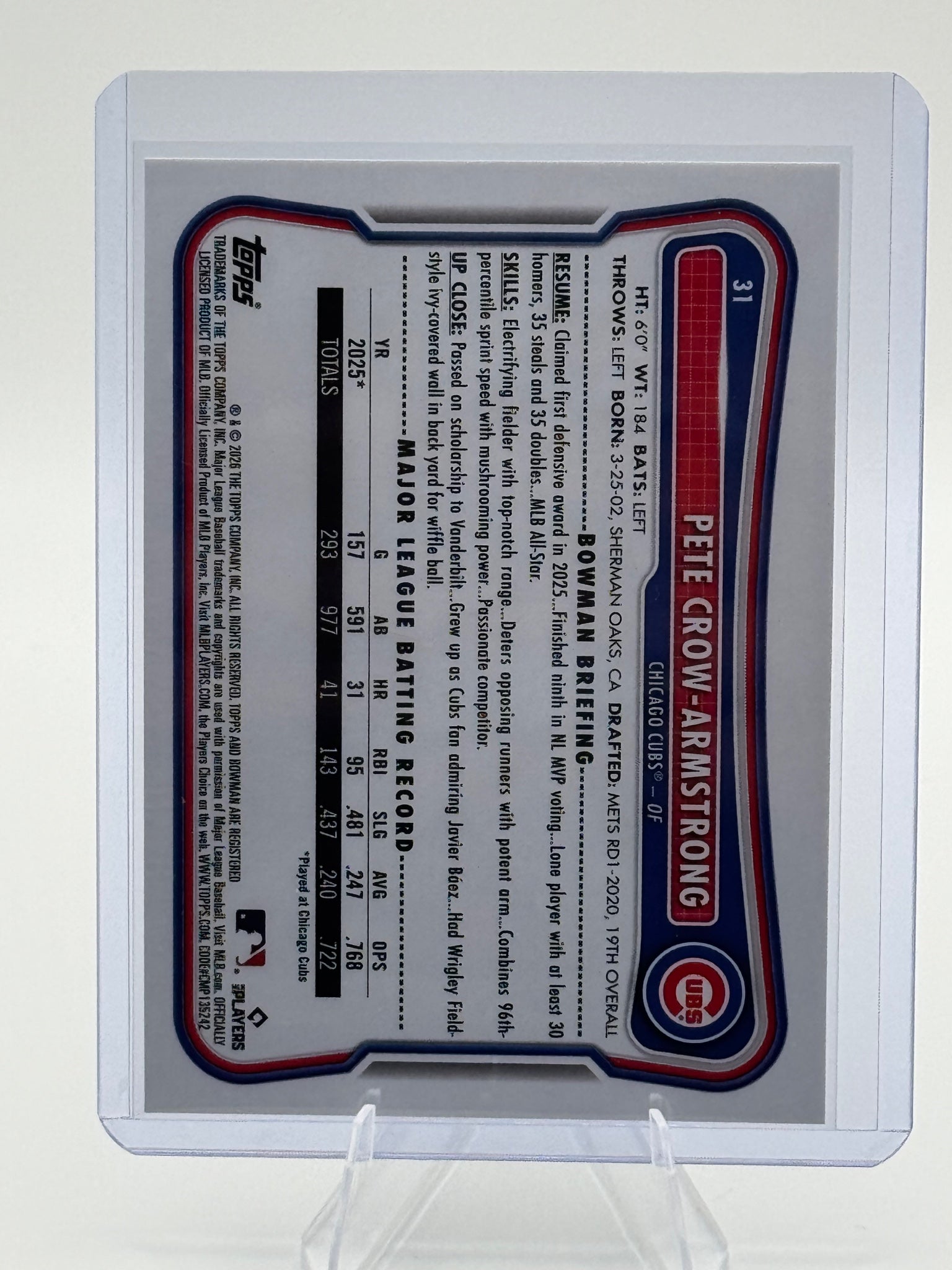 2026 Bowman Pete Crow-Armstrong #31 Chicago Cubs Near Mint or Better
