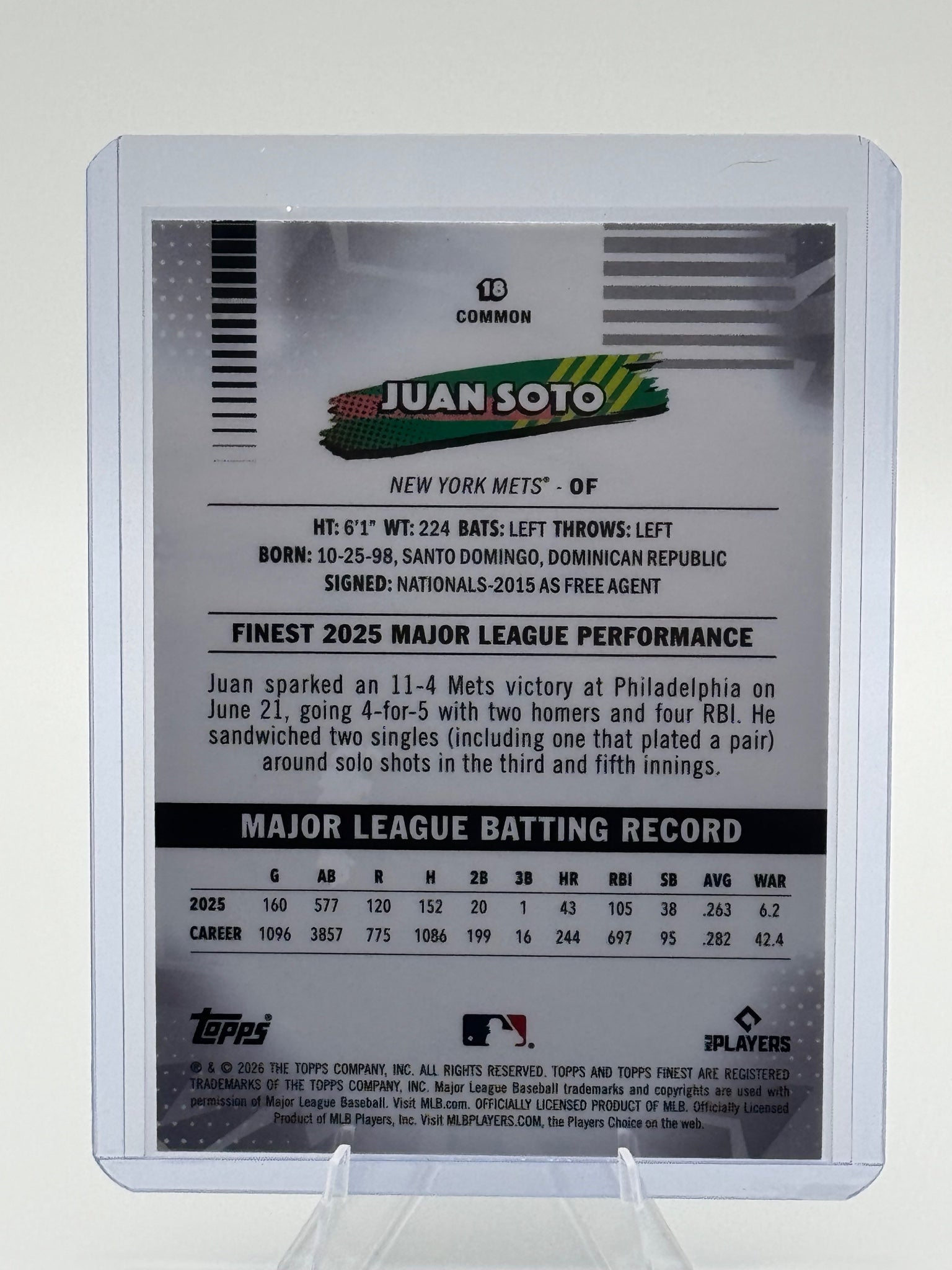 2026 Topps Finest Juan Soto #18 Common New York Mets Near Mint or Better
