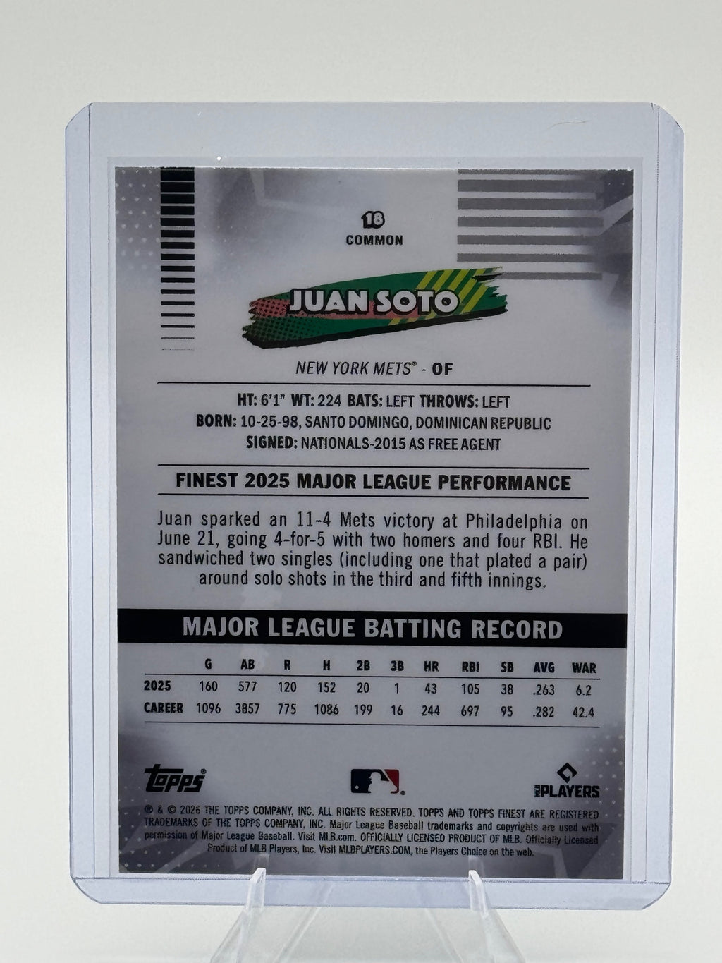 2026 Topps Finest Juan Soto #18 Common New York Mets Near Mint or Better