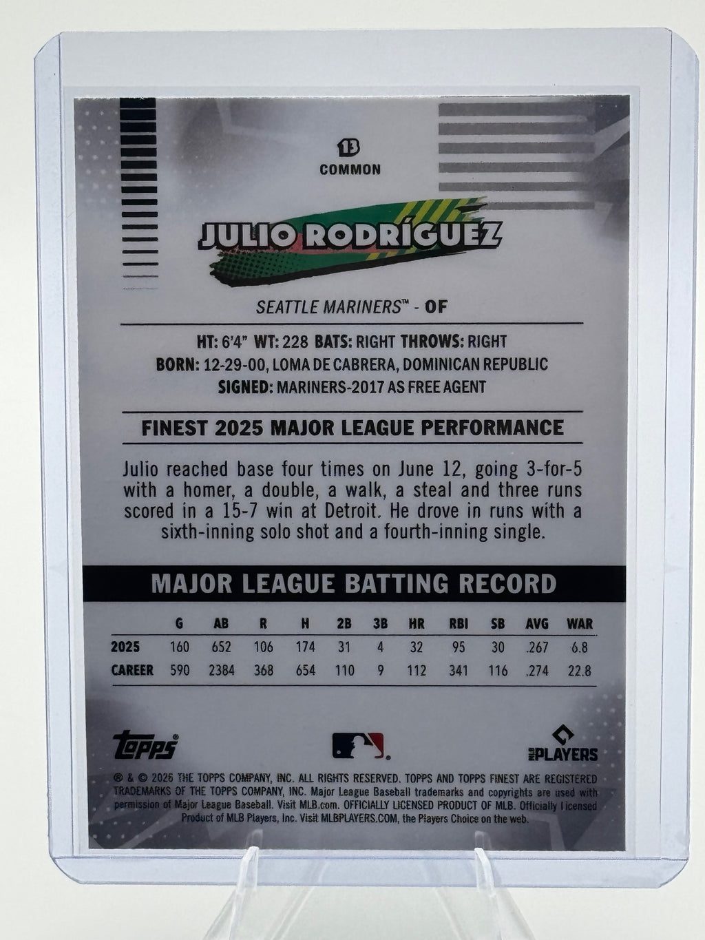 2026 Topps Finest Julio Rodriguez #13 Common Seattle Mariners Near Mint