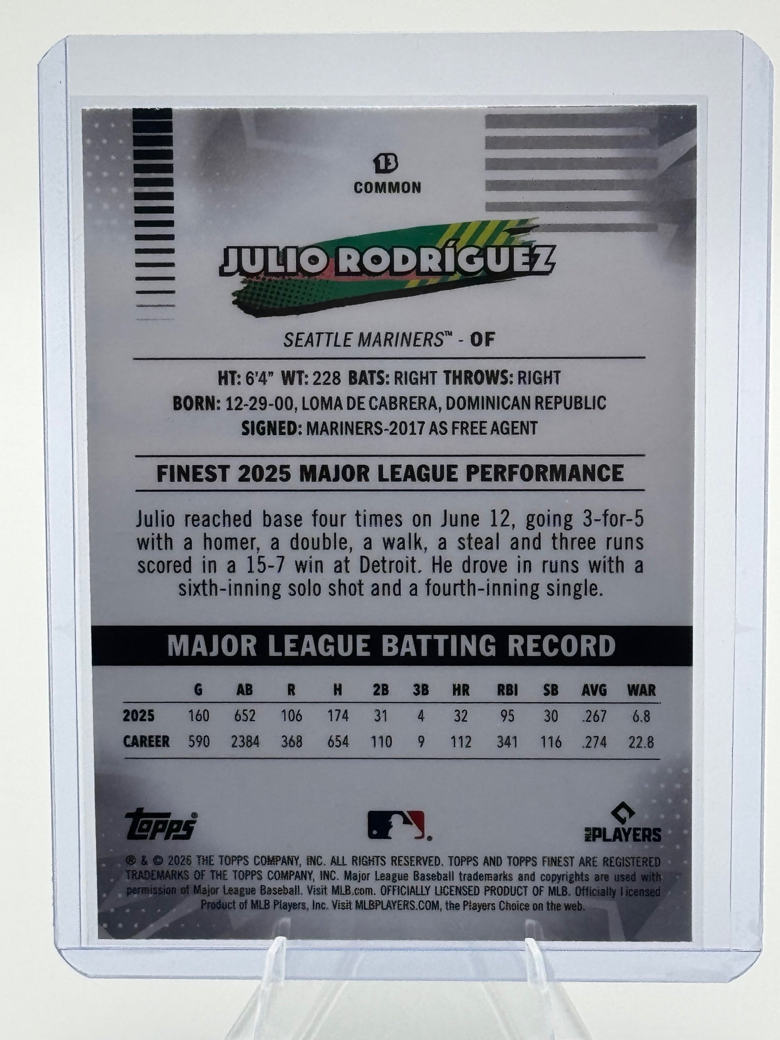 2026 Topps Finest Julio Rodriguez #13 Common Seattle Mariners Near Mint