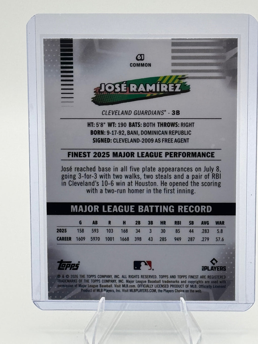 2026 Topps Finest Jose Ramirez #61 Common Cleveland Guardians Near Mint