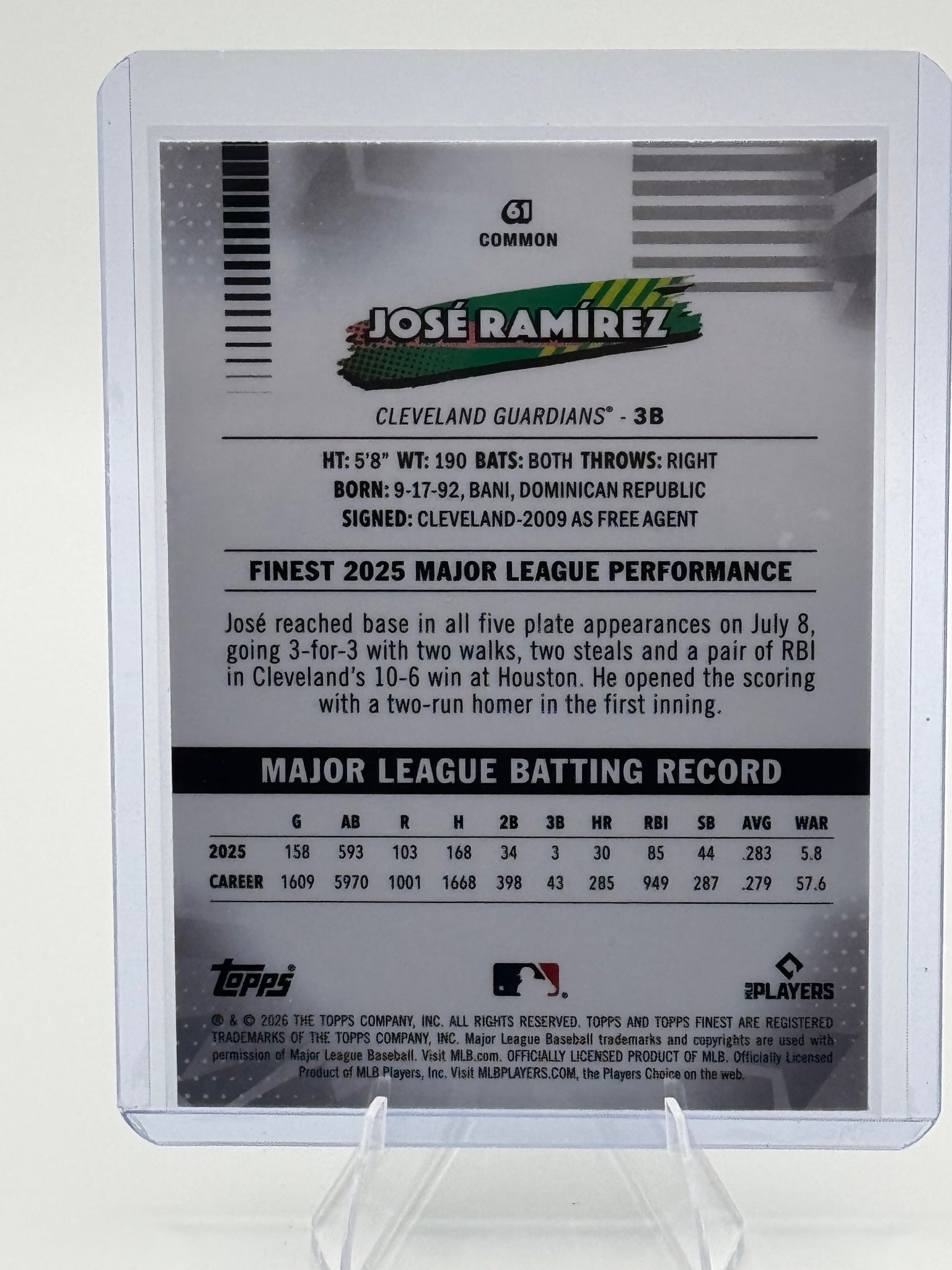 2026 Topps Finest Jose Ramirez #61 Common Cleveland Guardians Near Mint