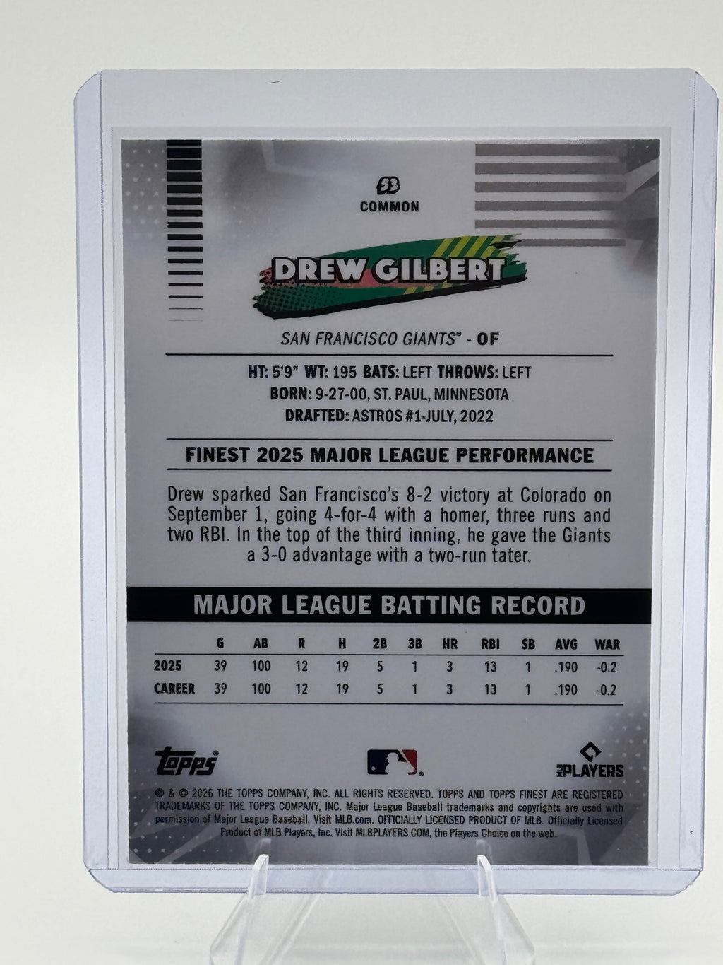2026 Topps Finest Drew Gilbert #53 Common San Francisco Giants Near Mint