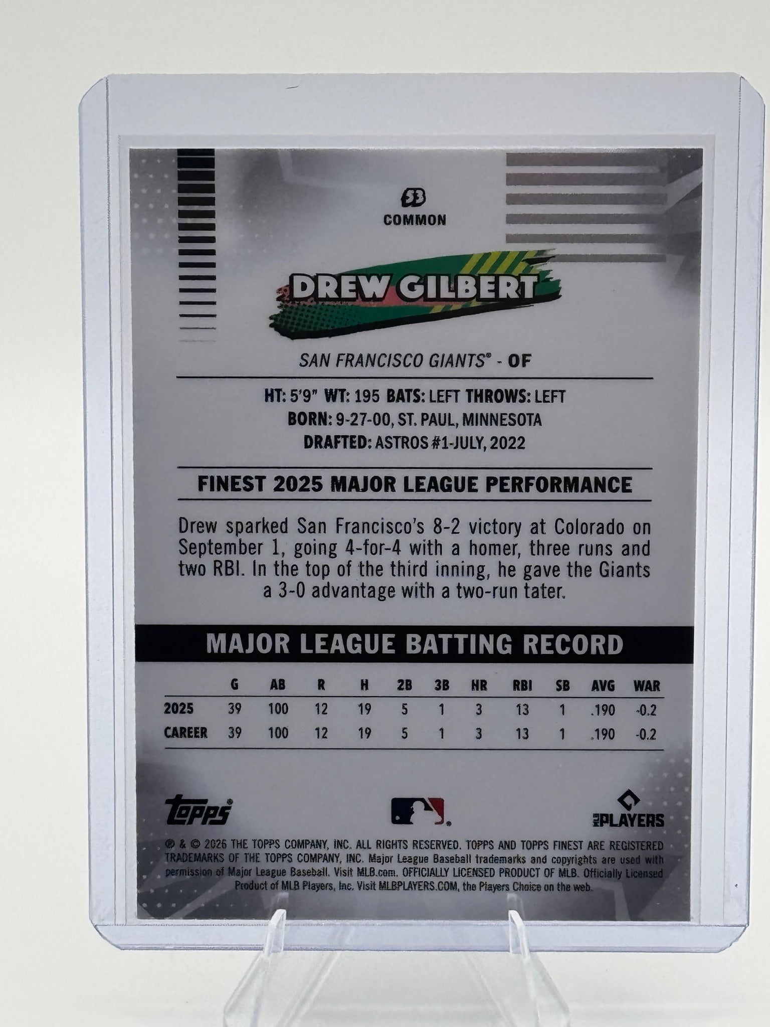 2026 Topps Finest Drew Gilbert #53 Common San Francisco Giants Near Mint