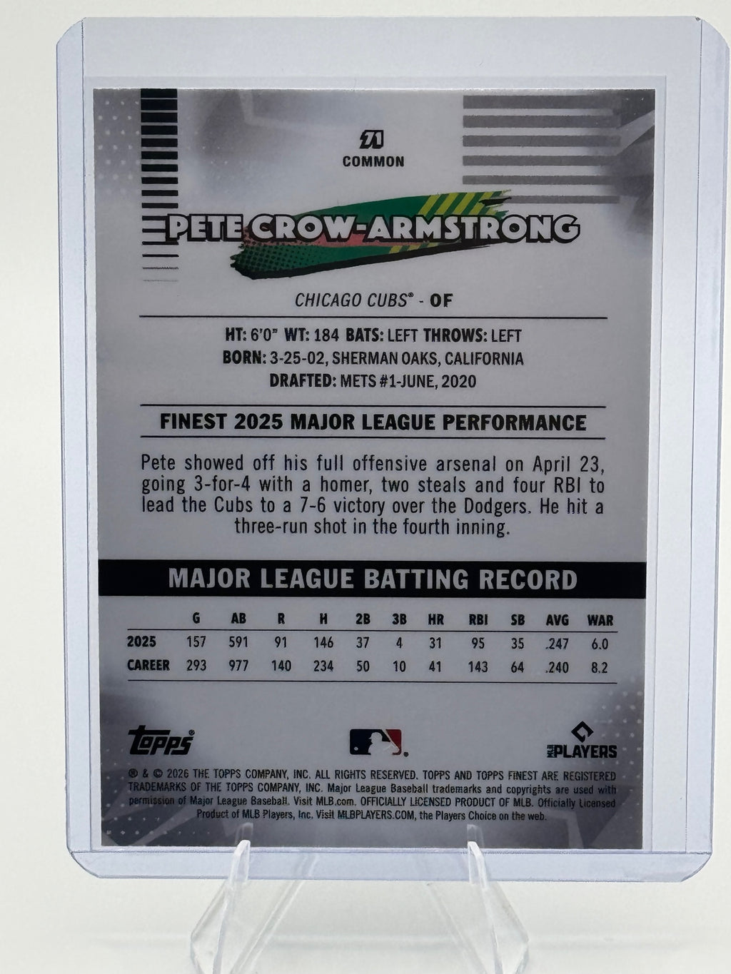 2026 Topps Finest Pete Crow-Armstrong #71 Common Chicago Cubs Near Mint