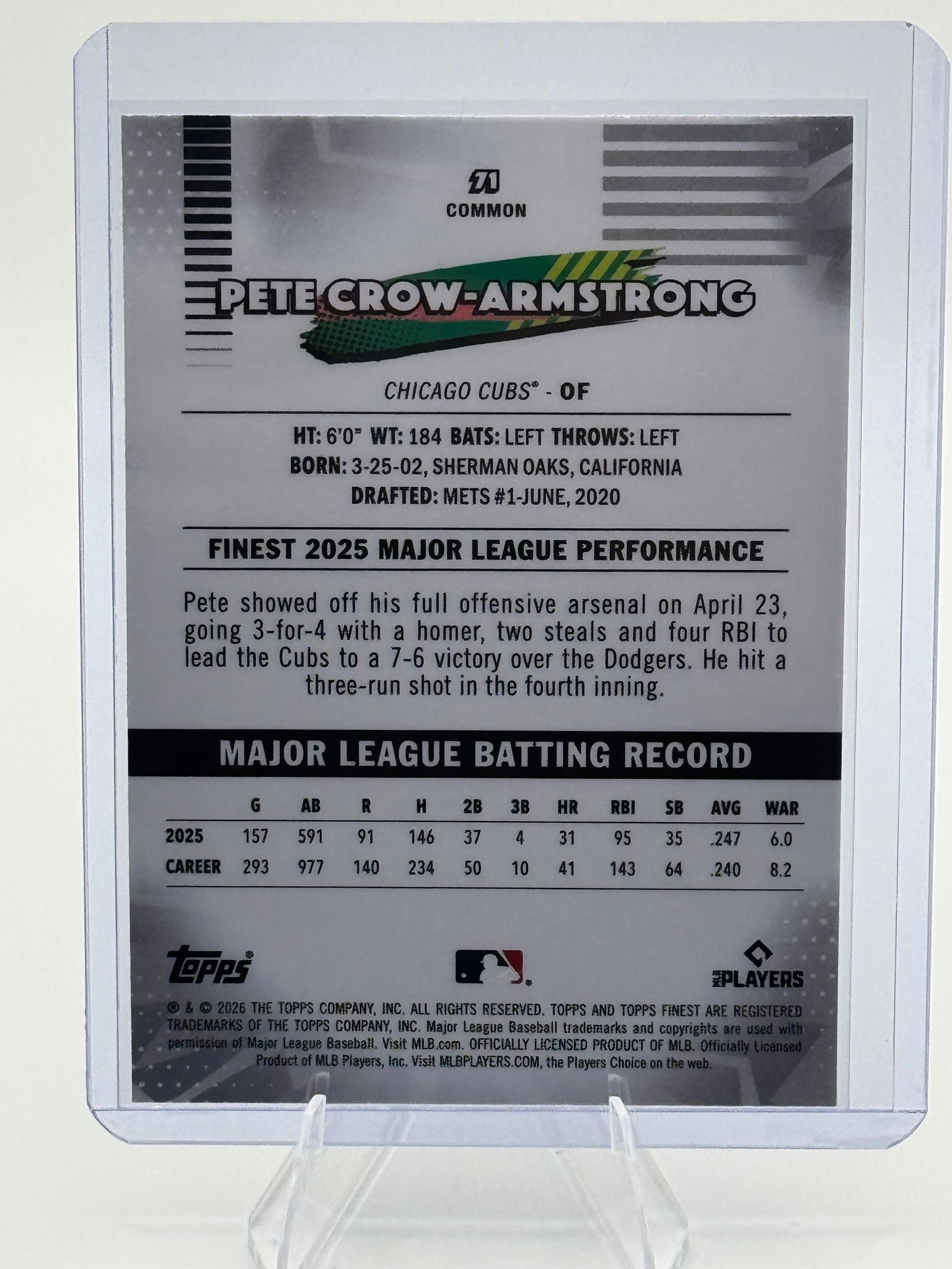 2026 Topps Finest Pete Crow-Armstrong #71 Common Chicago Cubs Near Mint