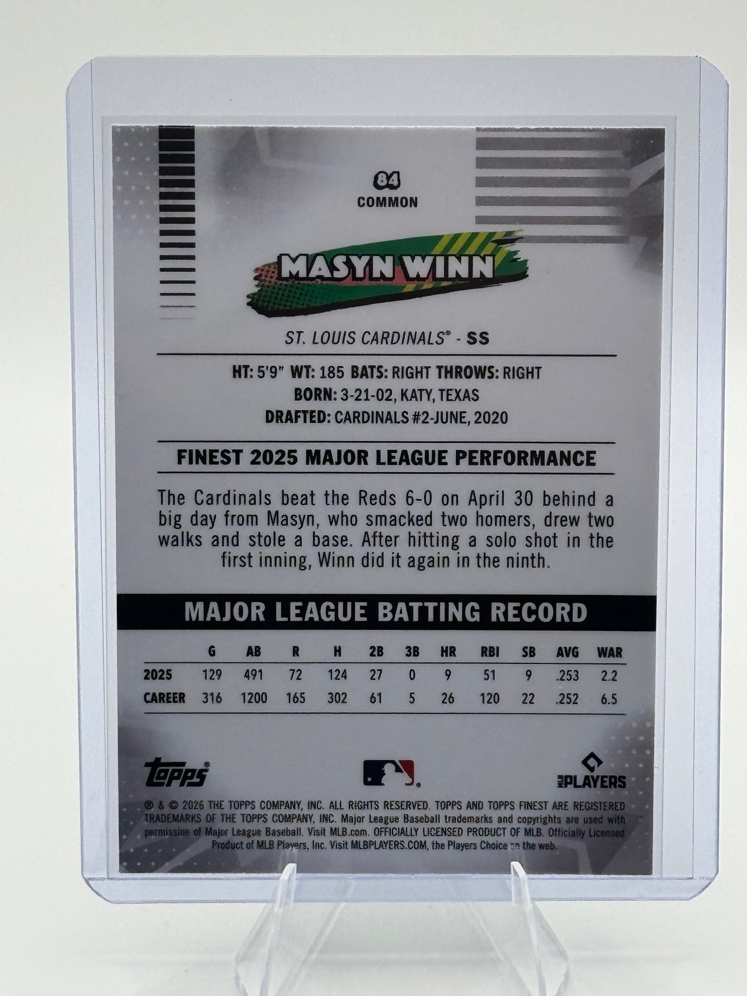 2026 Topps Finest Masyn Winn #84 Common St. Louis Cardinals Near Mint