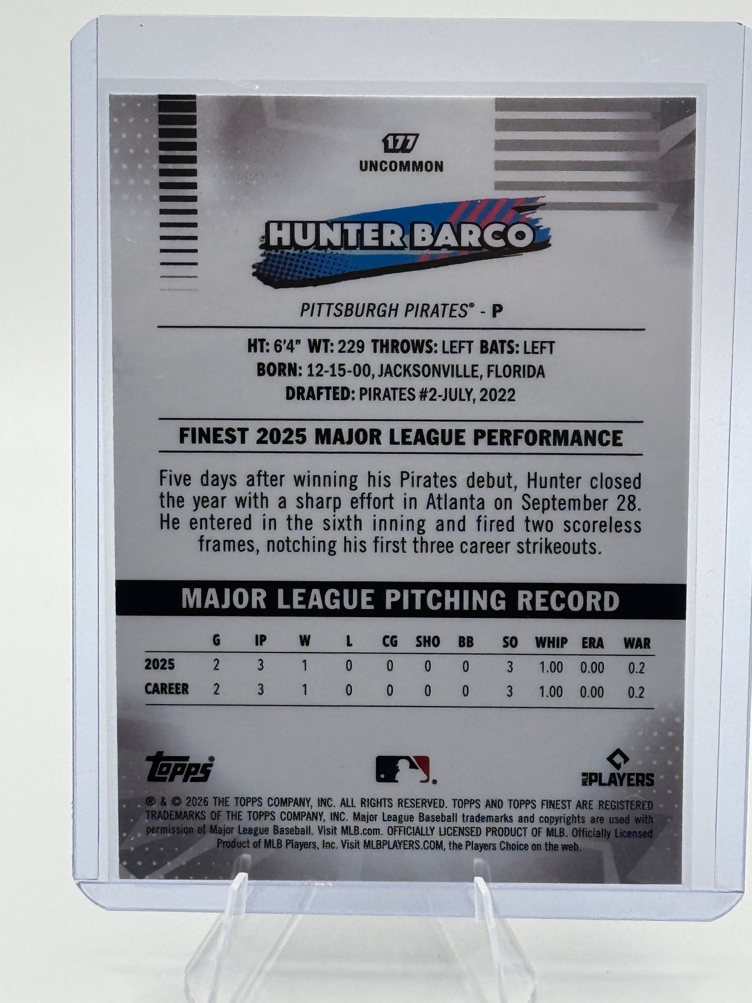 2026 Topps Finest Hunter Barco #177 Uncommon Blue Mini Diamond /150 Pirates NM