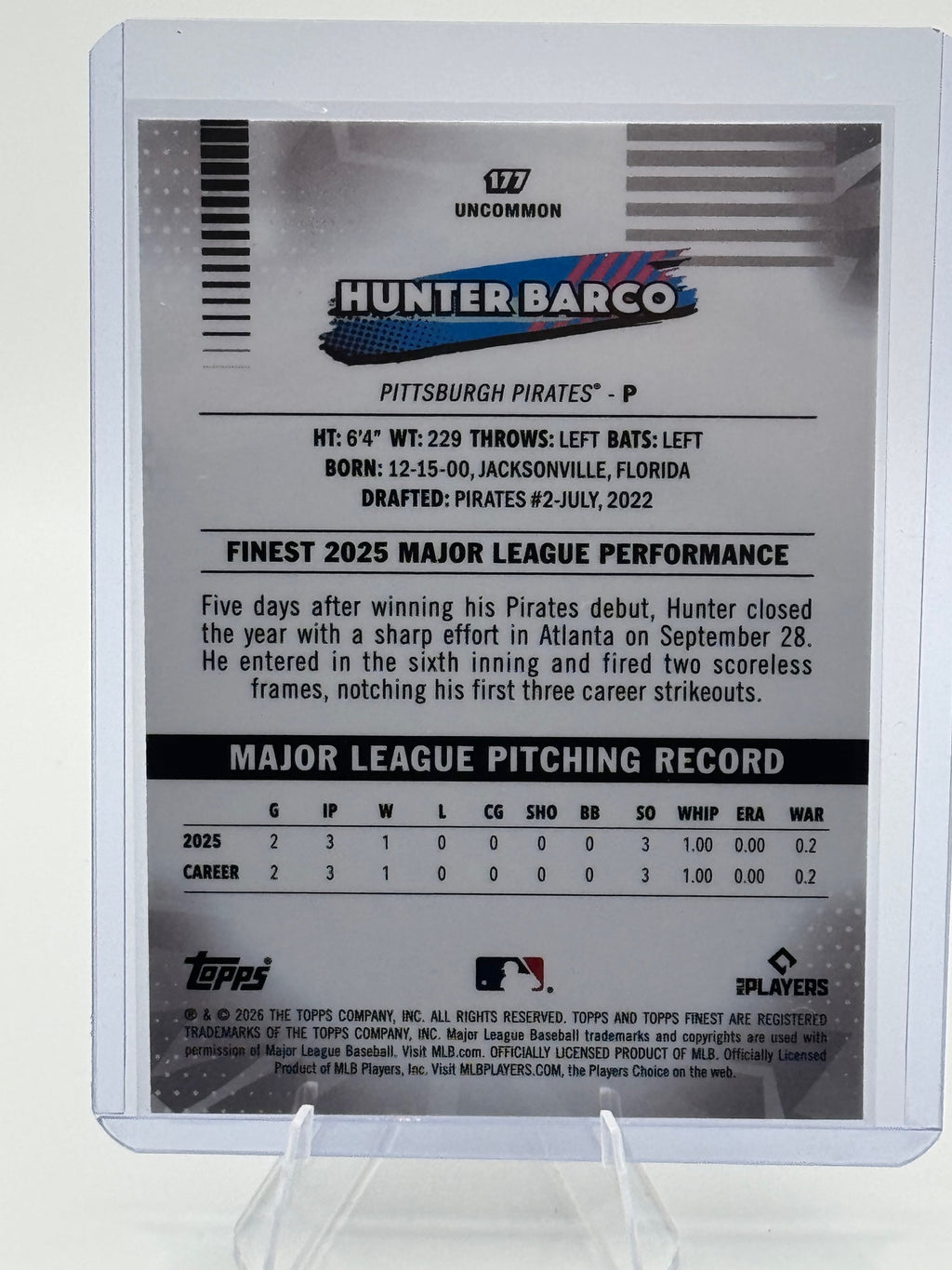 2026 Topps Finest Hunter Barco #177 Uncommon Blue Mini Diamond /150 Pirates NM