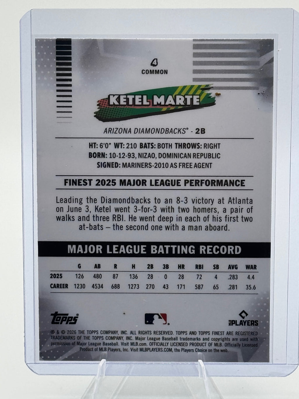 2026 Topps Finest Ketel Marte #4 Common Diamondbacks NM