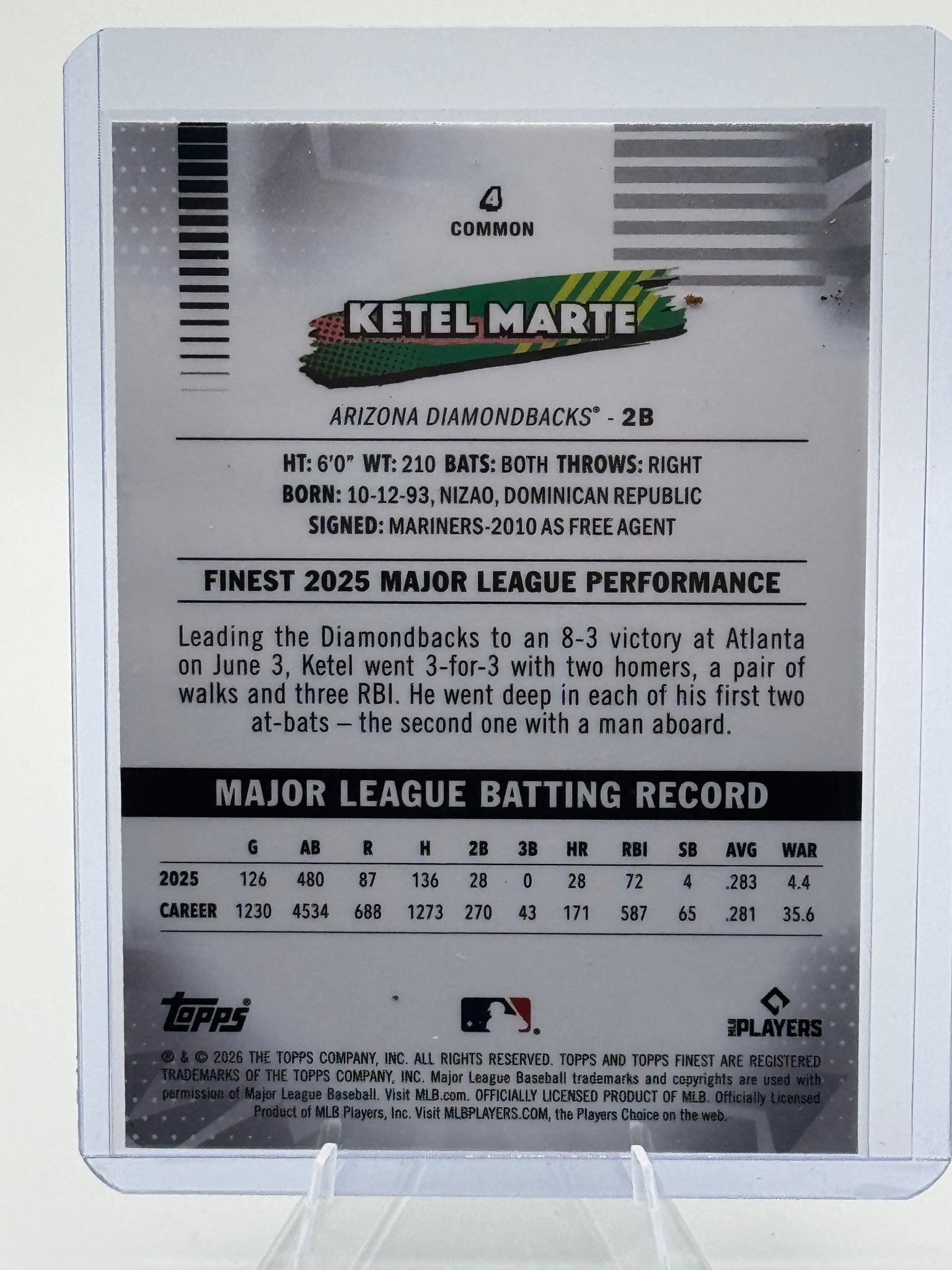 2026 Topps Finest Ketel Marte #4 Common Diamondbacks NM
