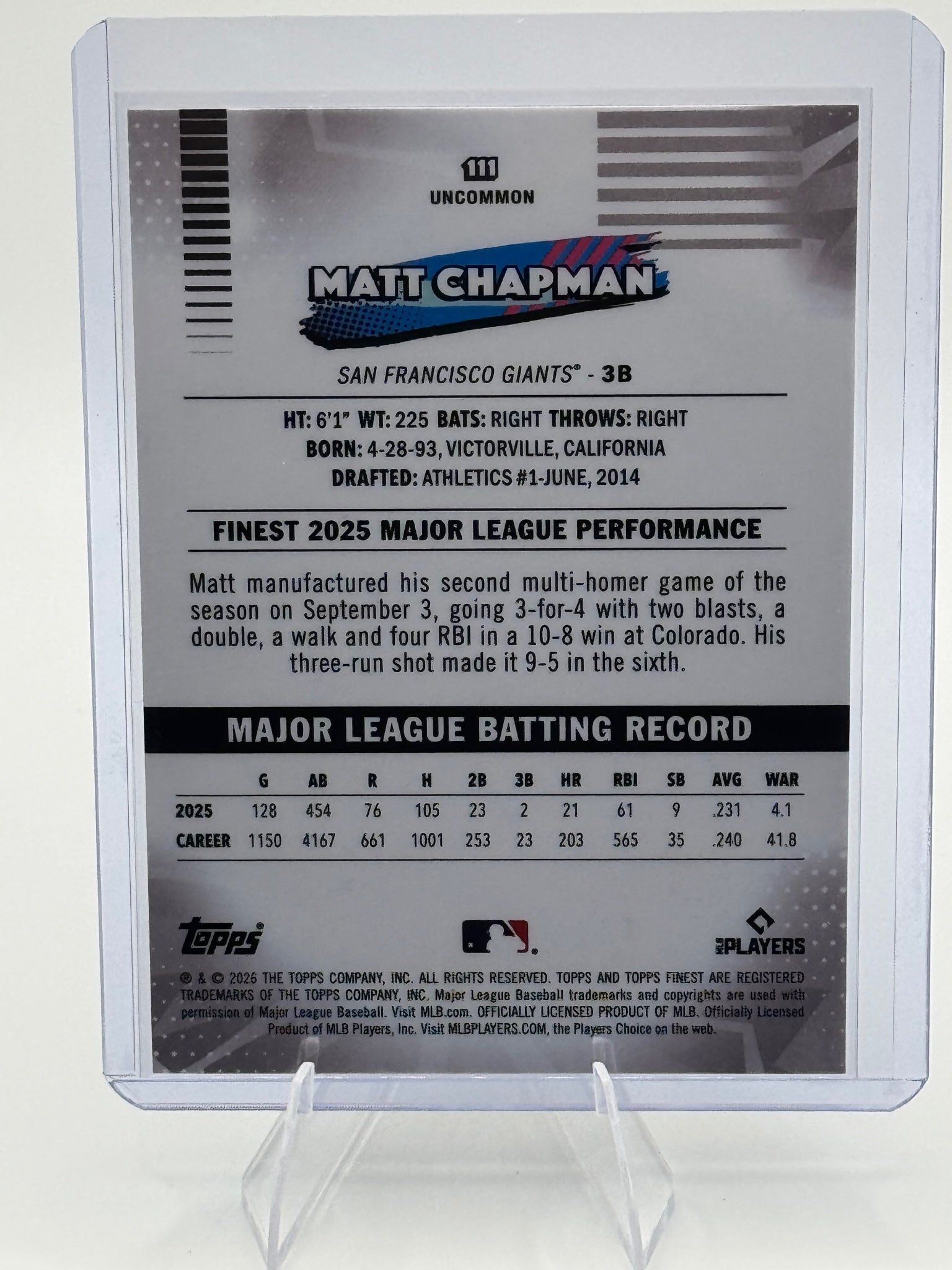 2026 Topps Finest Matt Chapman #111 Uncommon San Francisco Giants Near Mint
