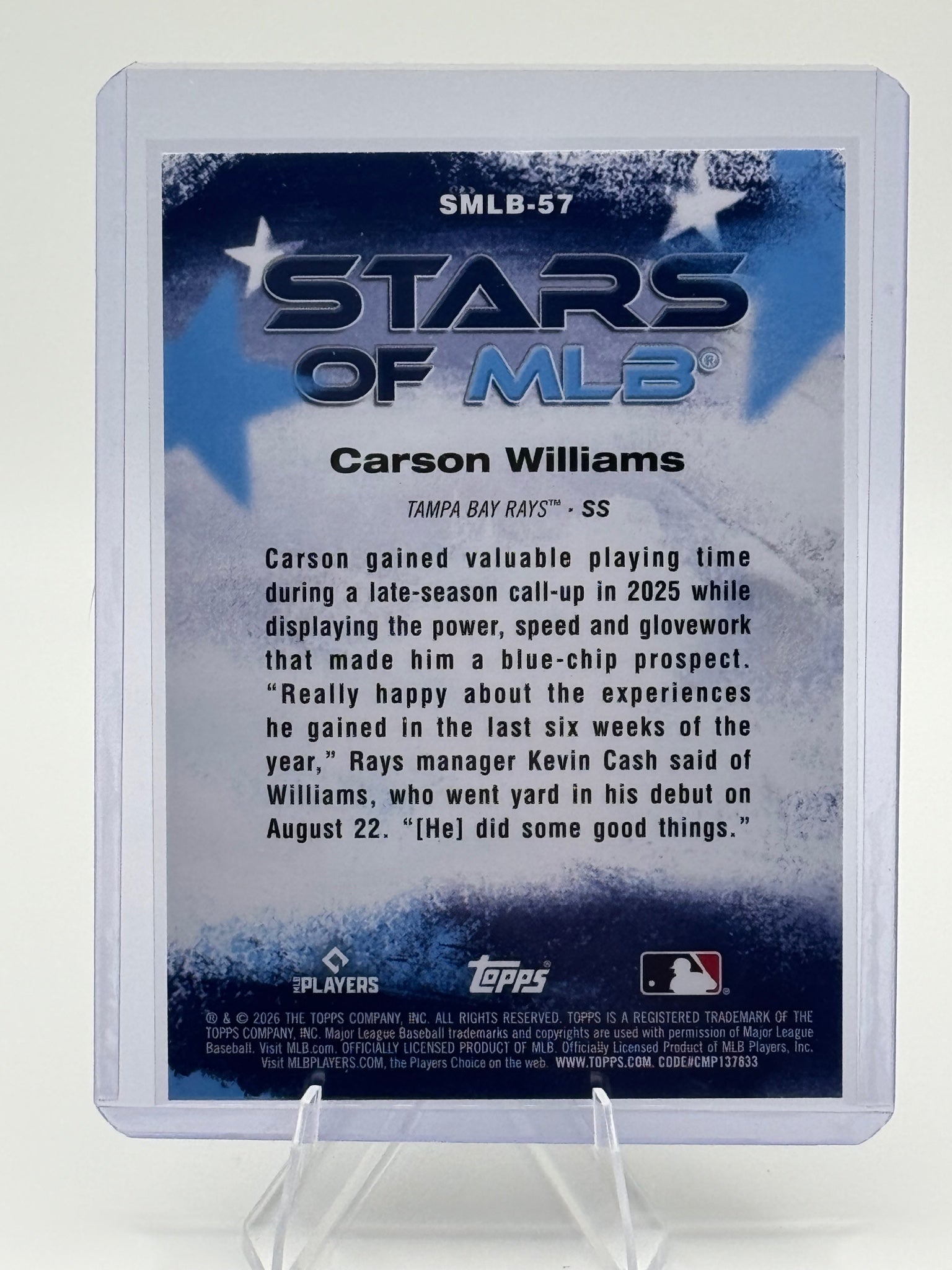 2026 Topps Carson Williams #SMLB-57 Stars of MLB Tampa Bay Rays Near Mint