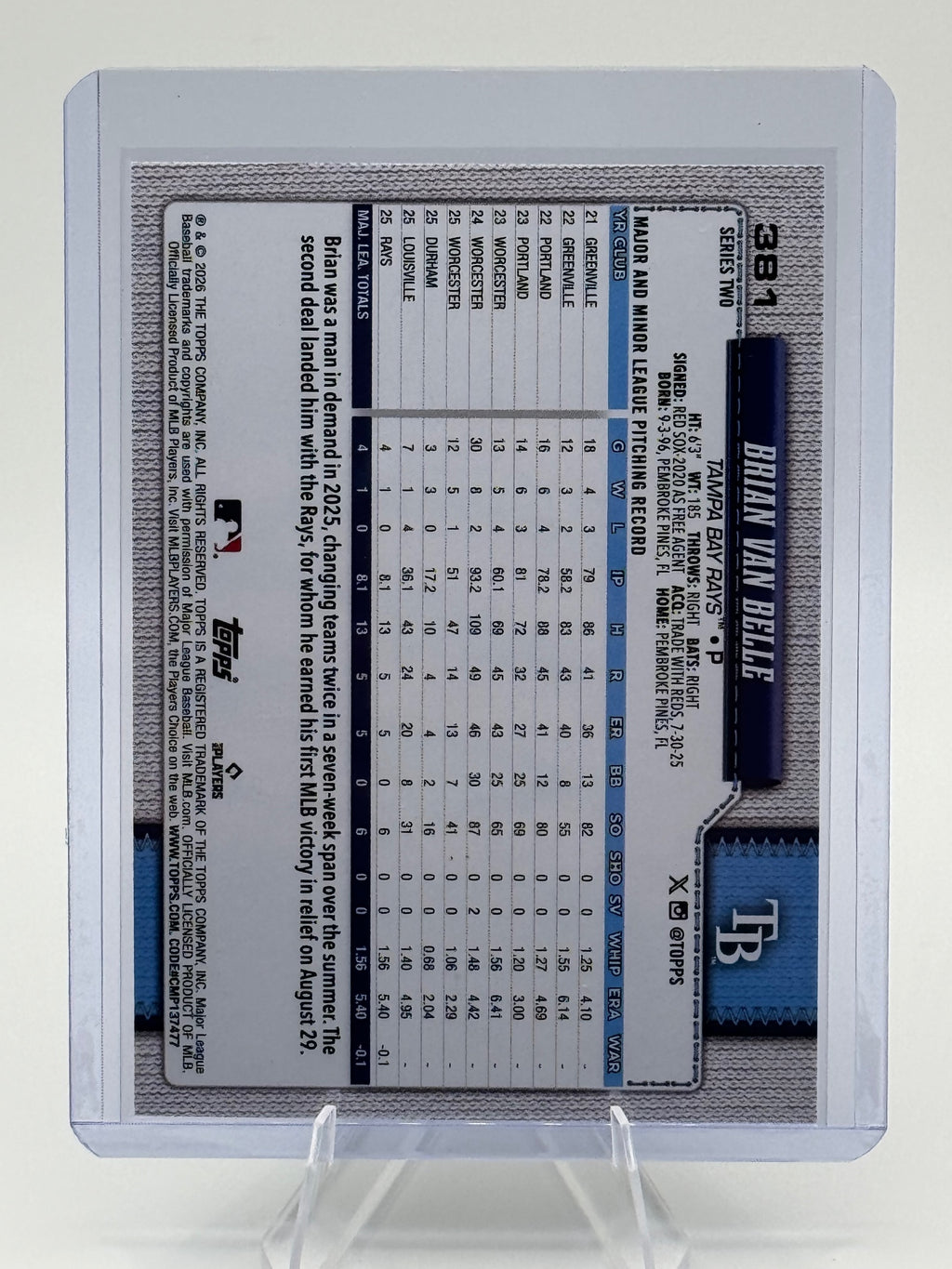 2026 Topps Brian Van Belle #381 Holo Foil Tampa Bay Rays Near Mint or Better