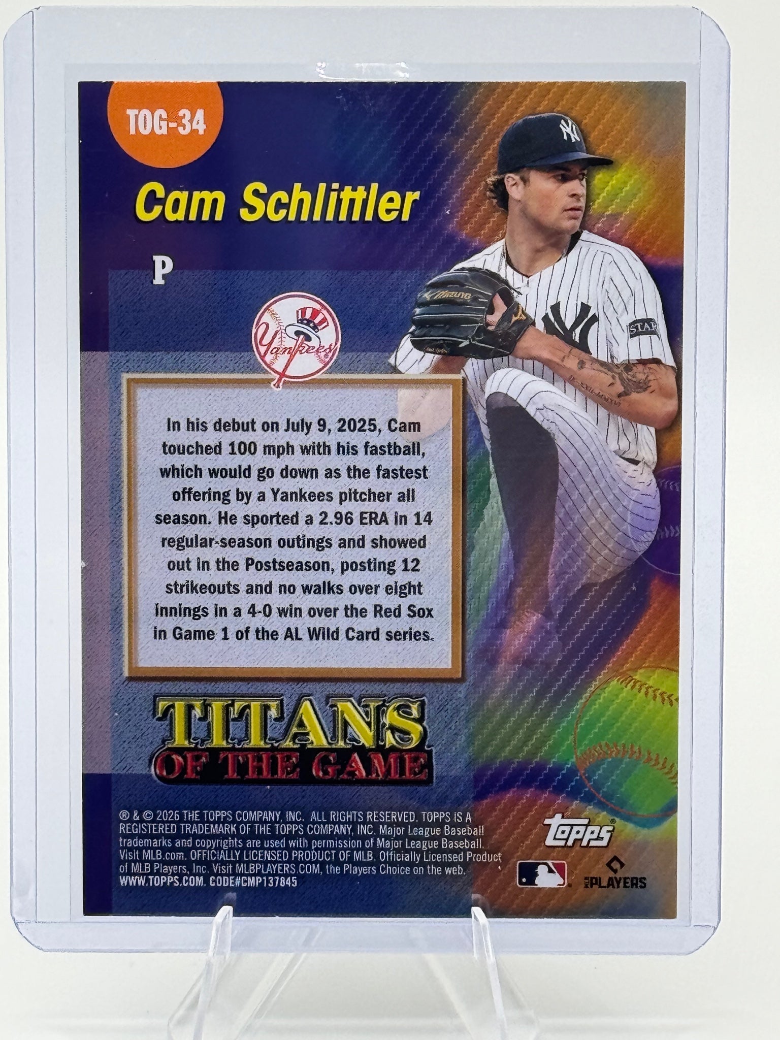 2026 Topps Cam Schlittler #TOG-34 Titans of the Game New York Yankees Near Mint
