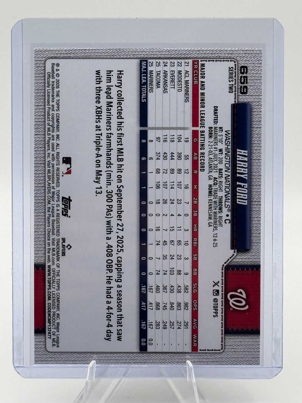 2026 Topps Harry Ford #659 Rainbow Foil Washington Nationals Near Mint or Better