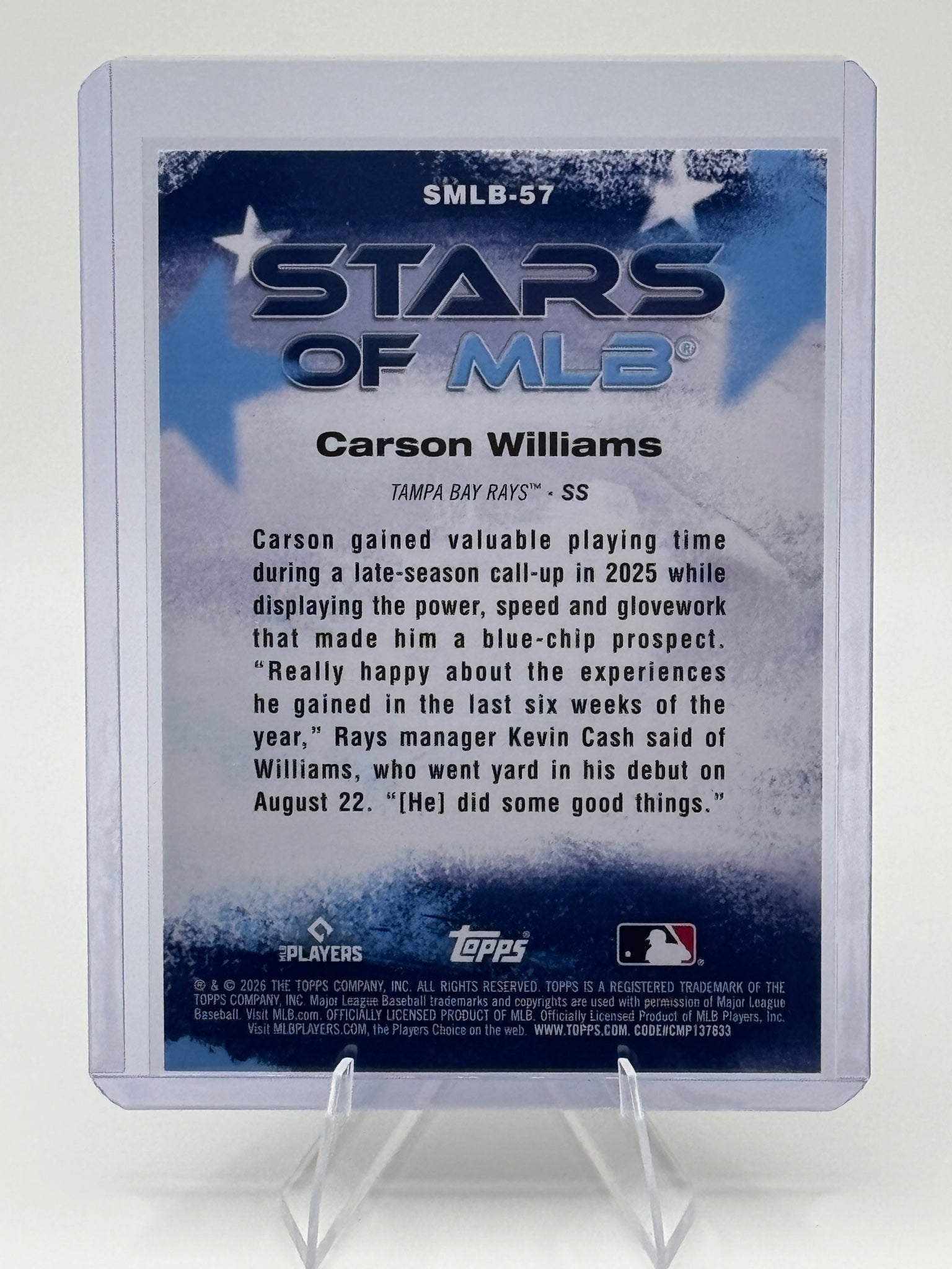 2026 Topps Carson Williams #SMLB-57 Stars of MLB Tampa Bay Rays Near Mint