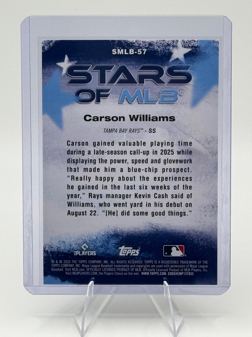 2026 Topps Carson Williams #SMLB-57 Stars of MLB Tampa Bay Rays Near Mint