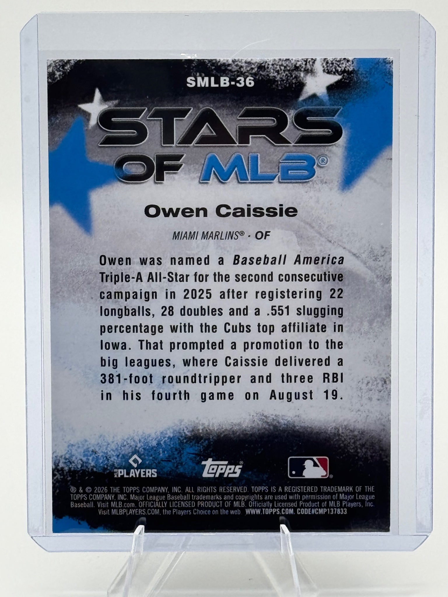 2026 Topps Owen Caissie #SMLB-36 Stars of MLB Miami Marlins Near Mint or Better