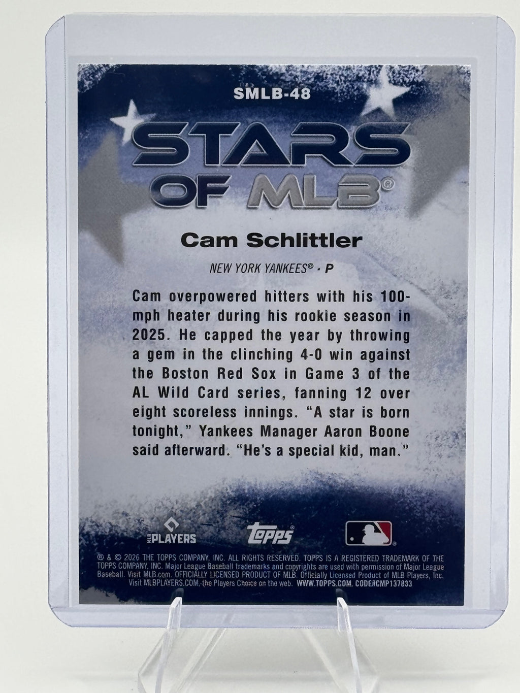 2026 Topps Cam Schlittler #SMLB-48 Stars of MLB New York Yankees Near Mint