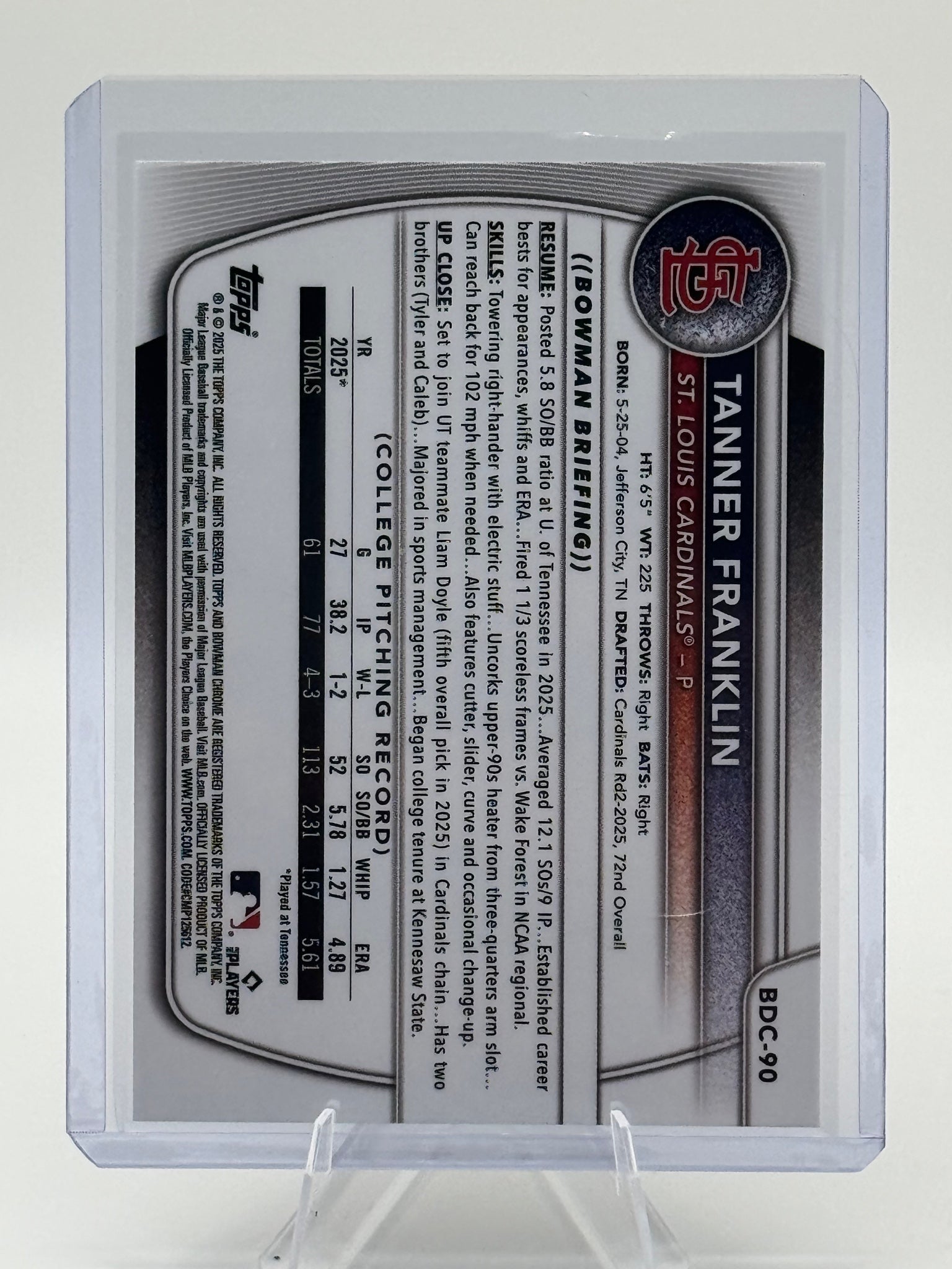 2025 Bowman Draft Tanner Franklin #BDC-90 Chrome St. Louis Cardinals Near Mint