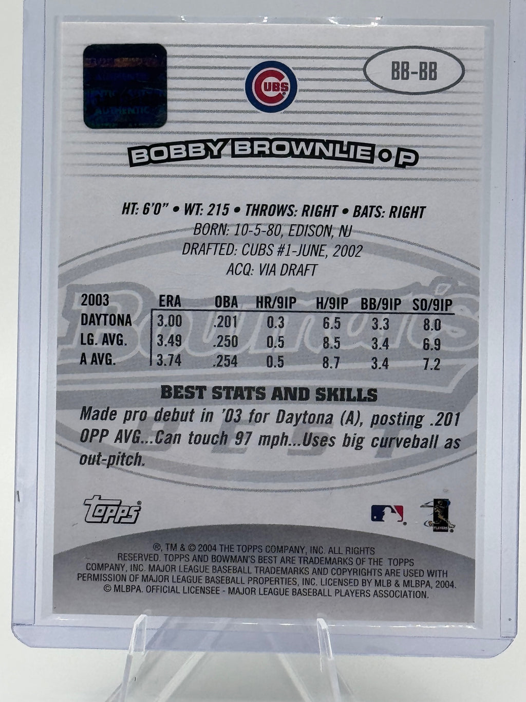 2004 Bowman's Best Bobby Brownlie #BB-BB Autograph Chicago Cubs Near Mint