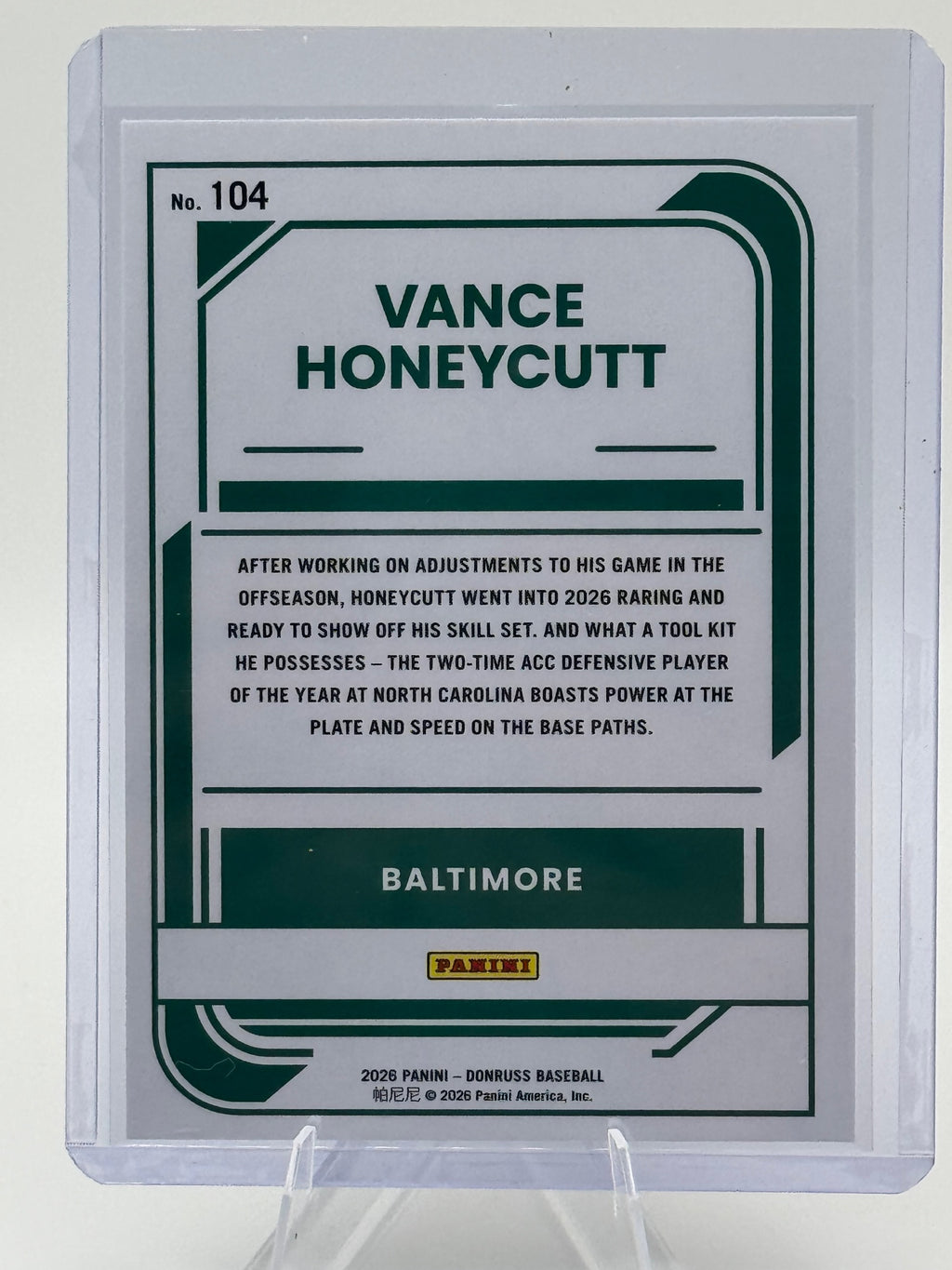 2026 Donruss Vance Honeycutt #104 Baltimore Orioles Near Mint or Better