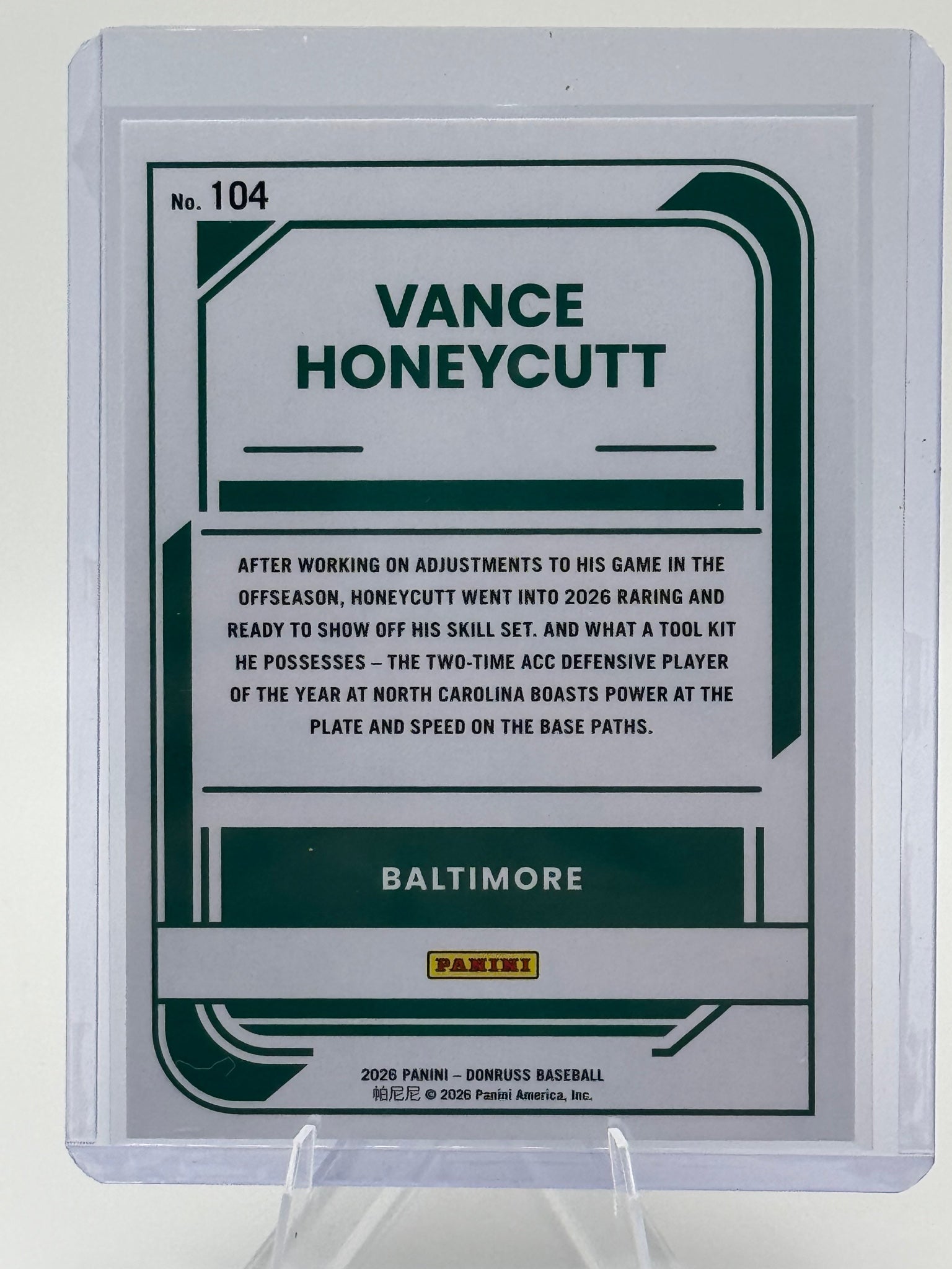 2026 Donruss Vance Honeycutt #104 Baltimore Orioles Near Mint or Better