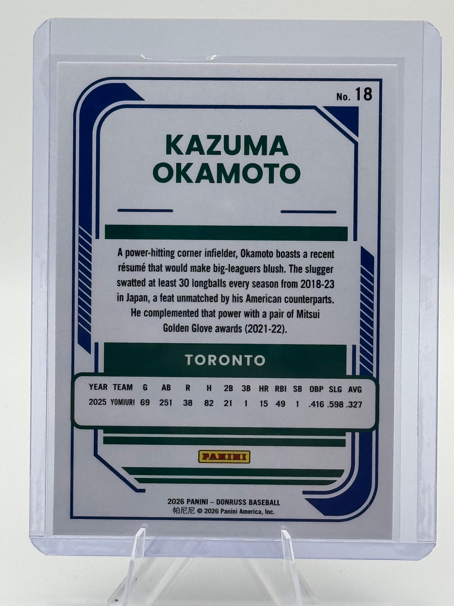 2026 Donruss Kazuma Okamoto #18 Toronto Blue Jays Near Mint or Better