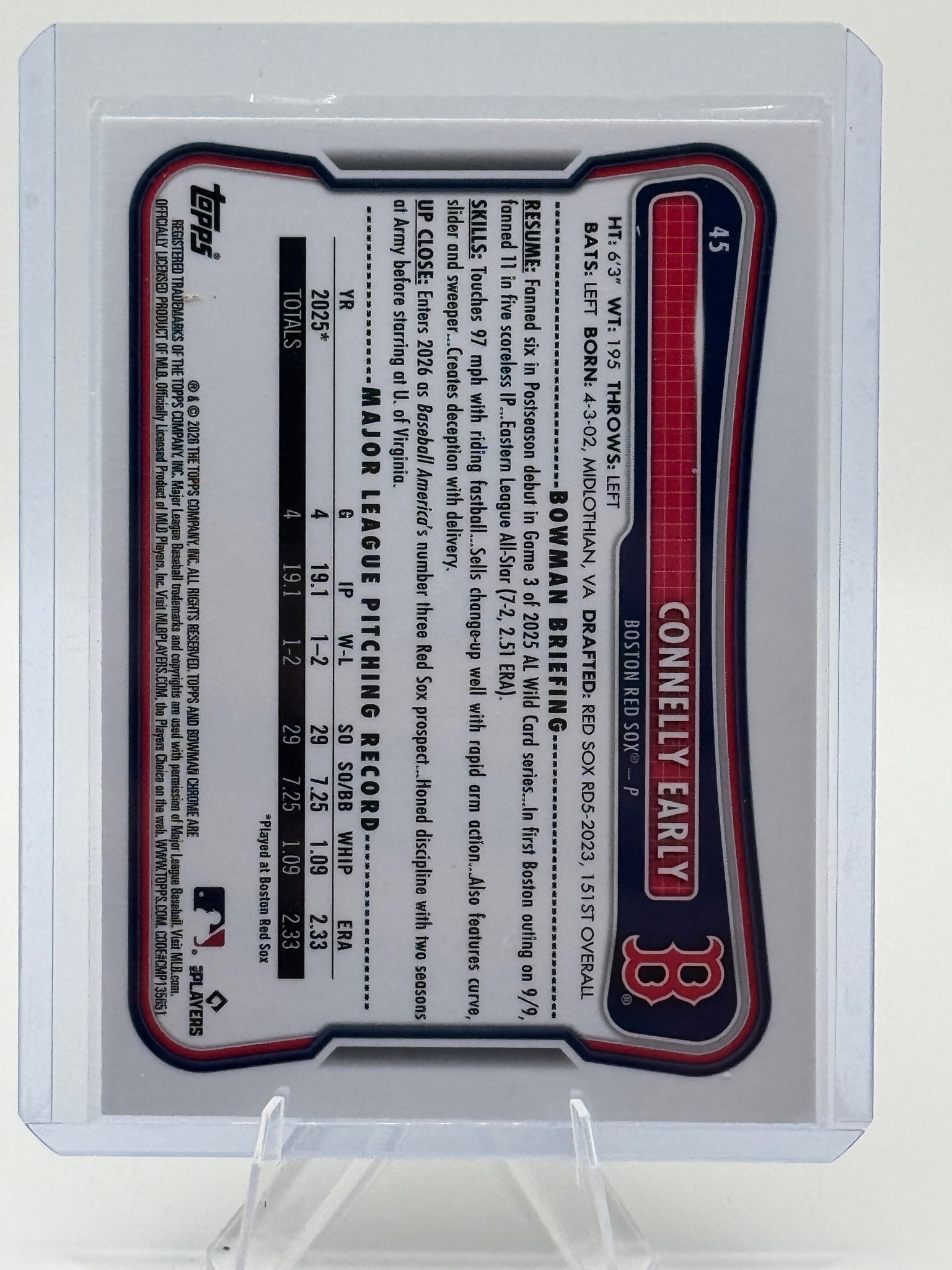 2026 Bowman Connelly Early #45 Chrome Mojo Refractors Boston Red Sox Near Mint