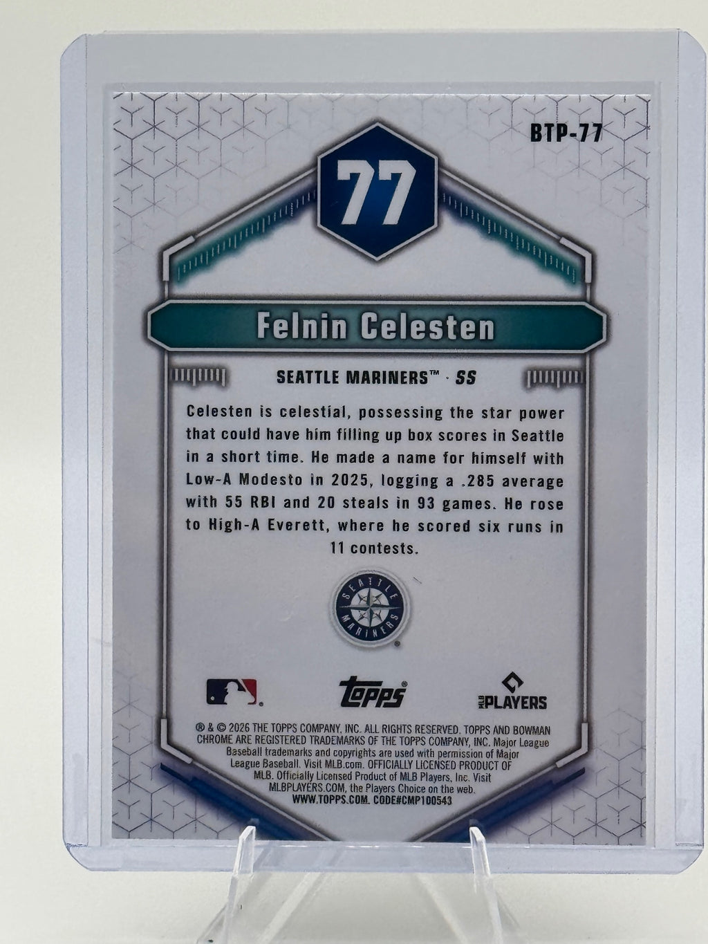 2026 Bowman Felnin Celesten #BTP-77 Bowman Scouts' Top 100 Seattle Mariners NM