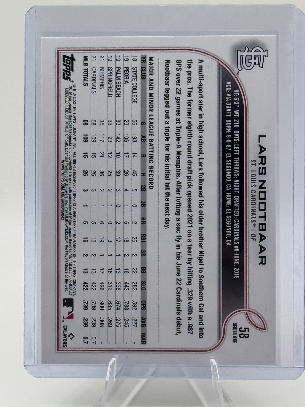 2022 Topps Lars Nootbaar #58 Purple St. Louis Cardinals Near Mint or Better