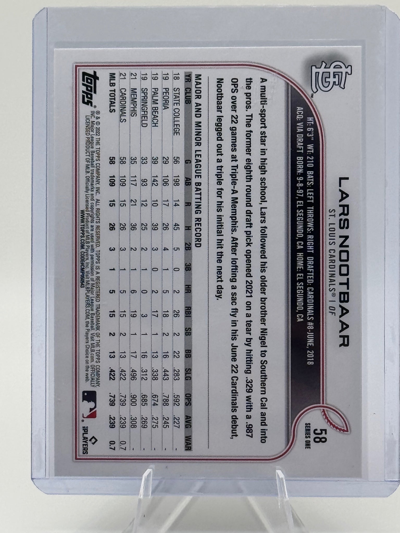 2022 Topps Lars Nootbaar #58 Purple St. Louis Cardinals Near Mint or Better