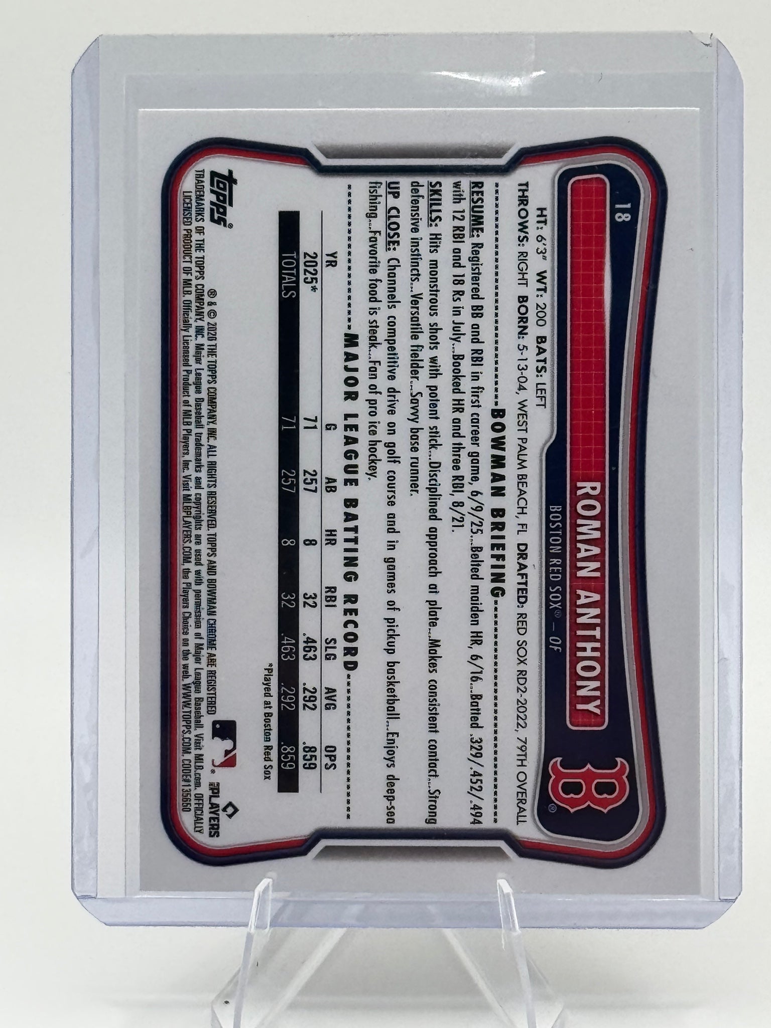 2026 Bowman Roman Anthony #18 Rookie Red RC Logo Boston Red Sox Near Mint