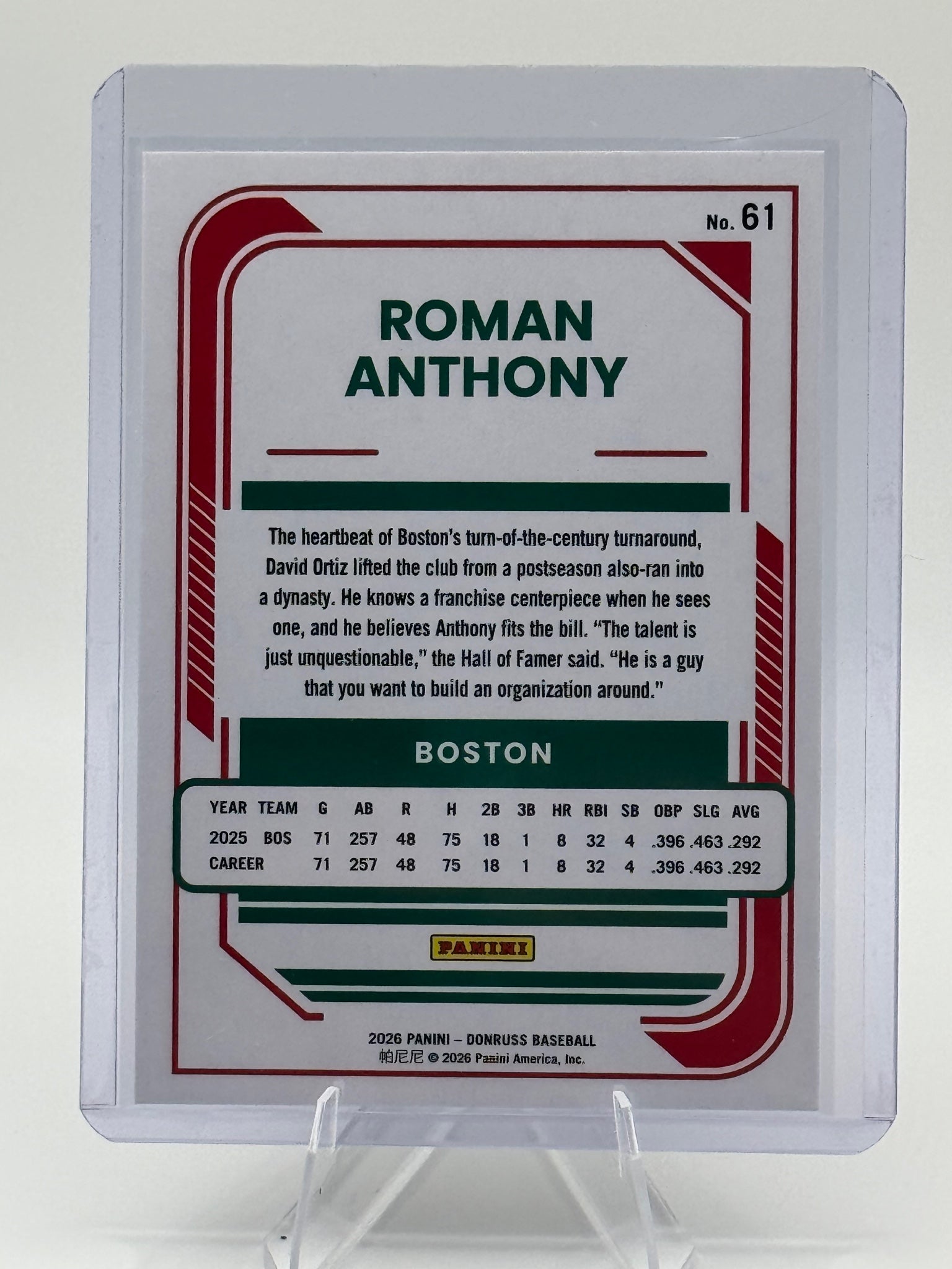 2026 Donruss Roman Anthony #61 Red and Blue Boston Red Sox Near Mint or Better