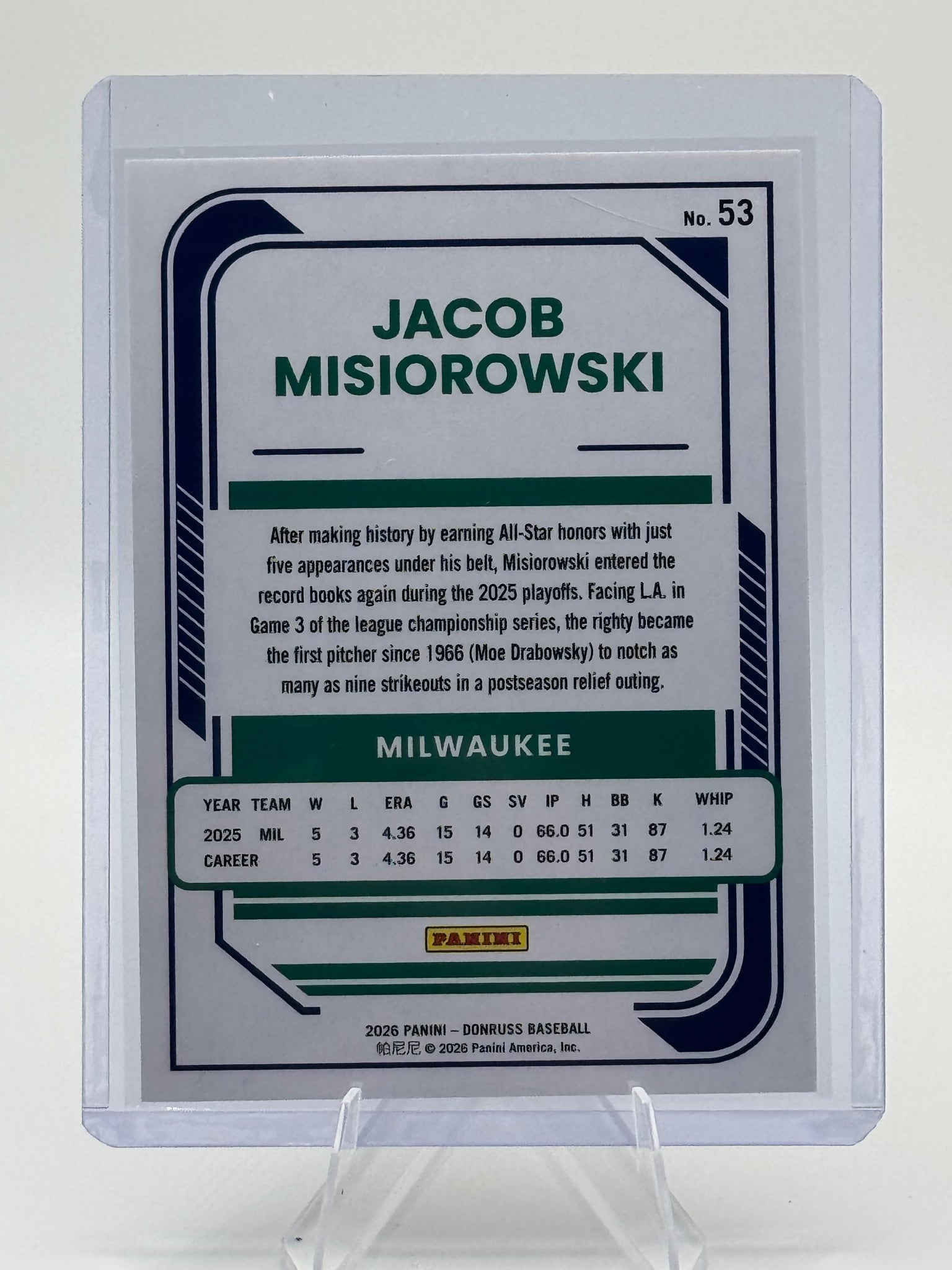 2026 Donruss Jacob Misiorowski #53 Milwaukee Brewers Near Mint or Better