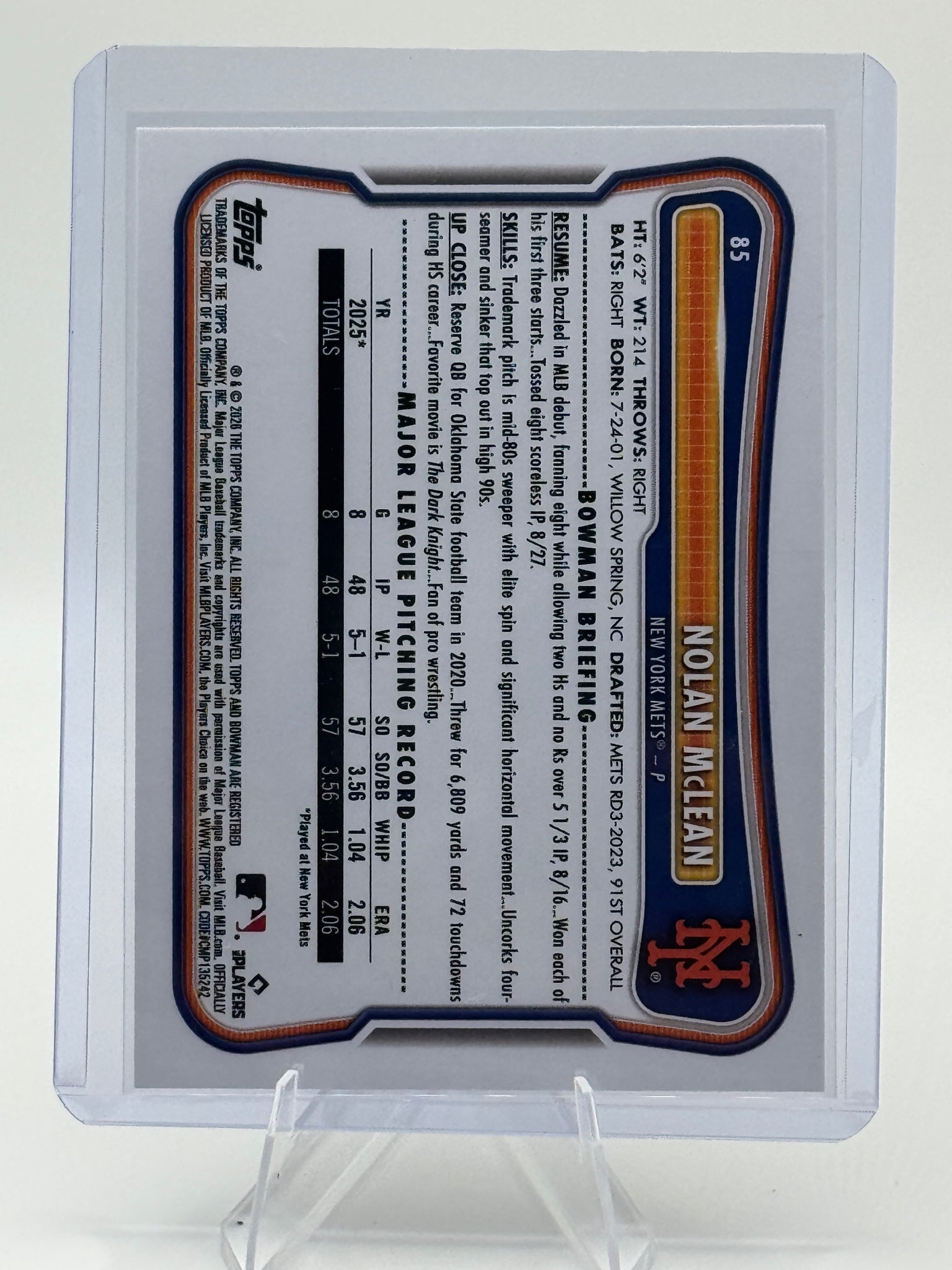 2026 Bowman Nolan McLean #85 New York Mets Near Mint or Better