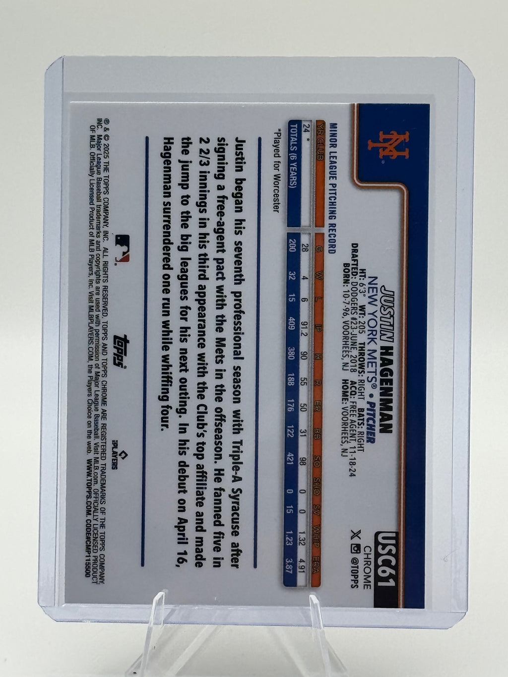 2025 Topps Chrome Update Justin Hagenman #USC61 Mets NM