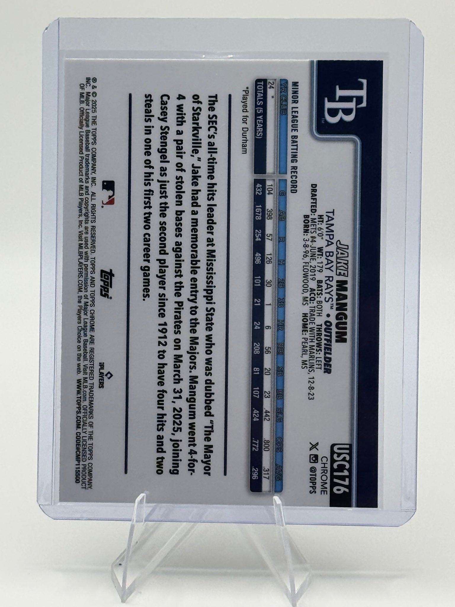 2025 Topps Chrome Update Jake Mangum #USC176 ToppsFractors Tampa Bay Rays NM
