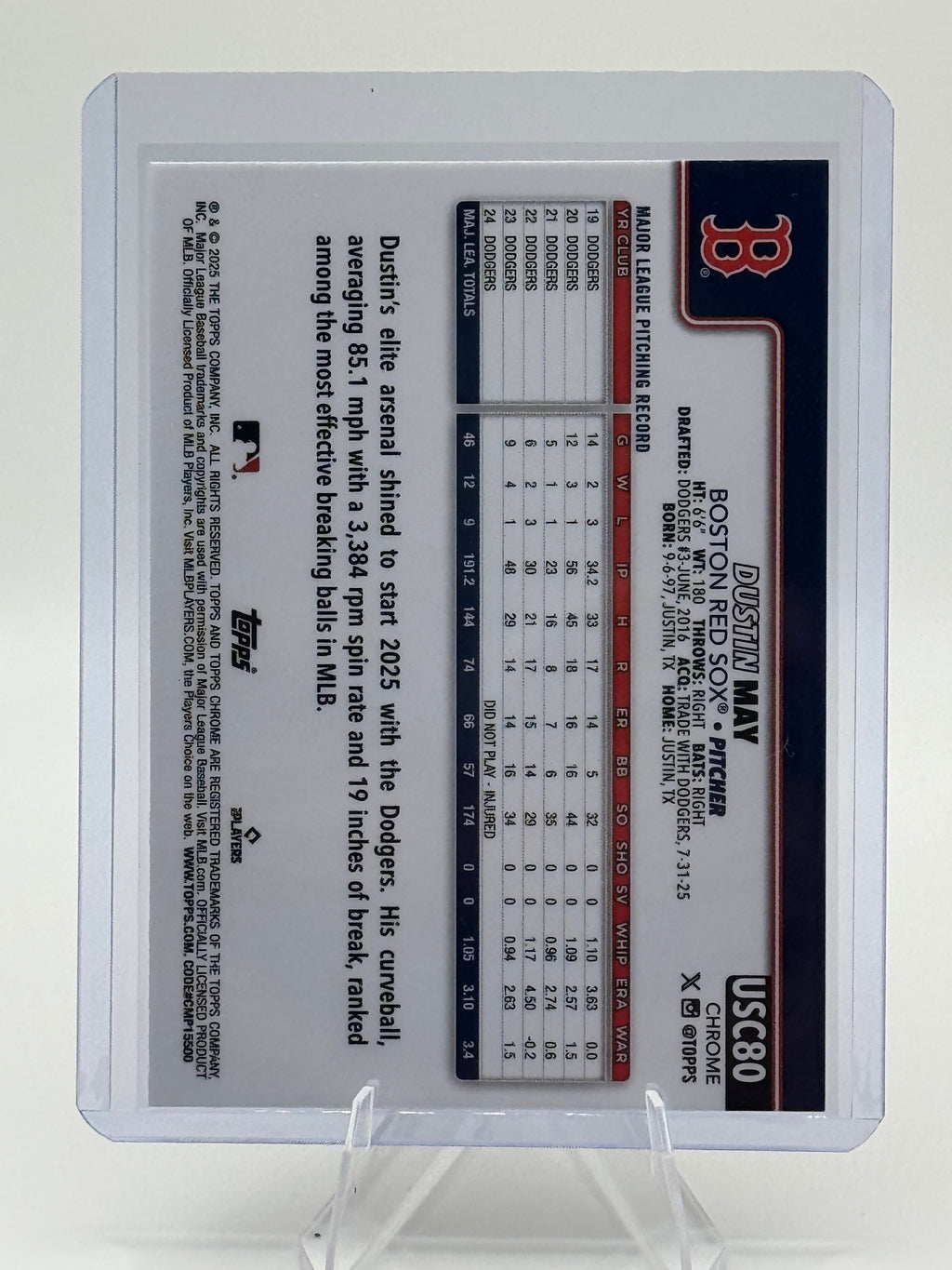 2025 Topps Chrome Update Dustin May #USC80b ToppsFractors Boston Red Sox NM