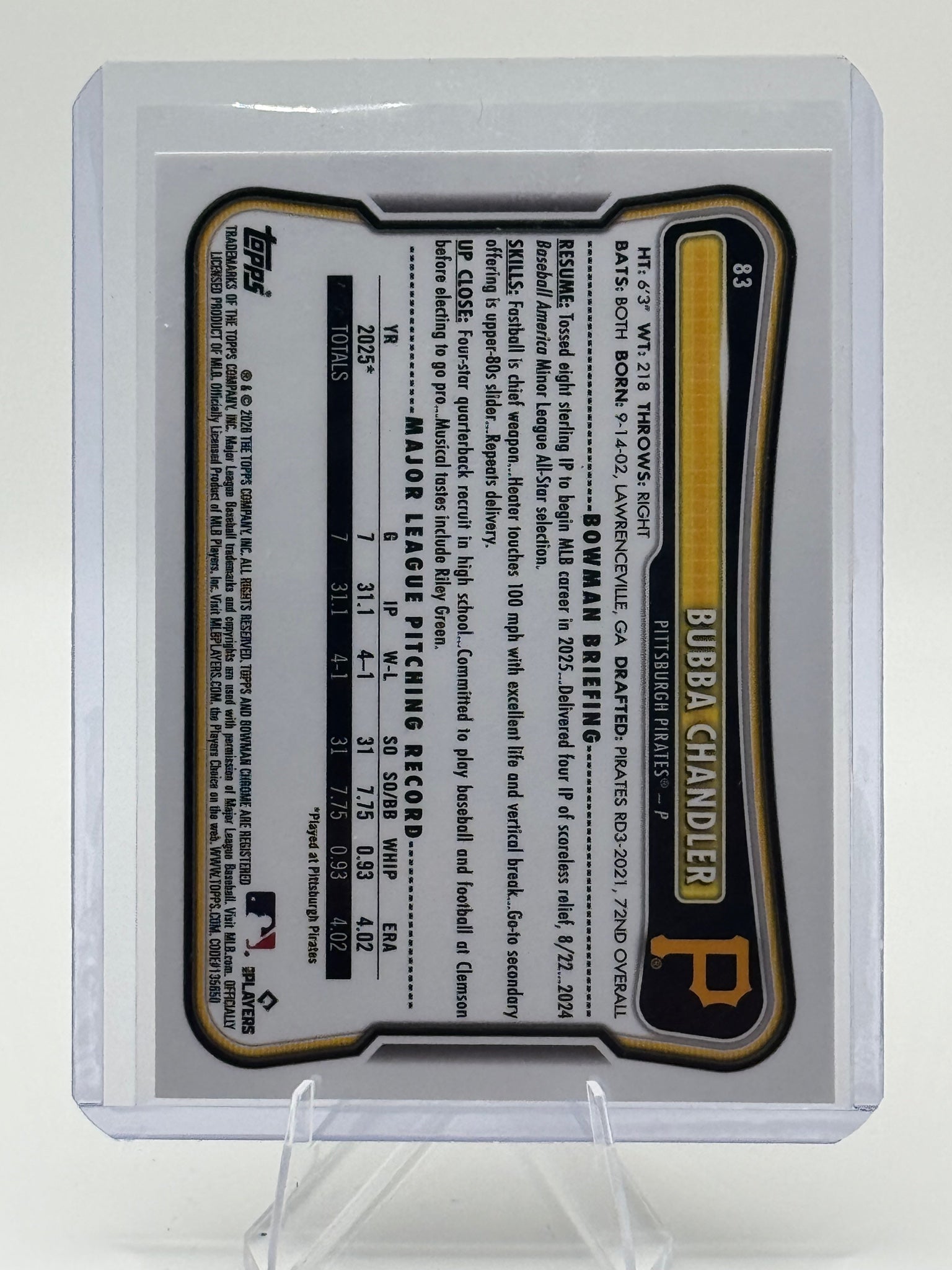 2026 Bowman Bubba Chandler #83 Rookie Red RC Logo Pittsburgh Pirates Near Mint